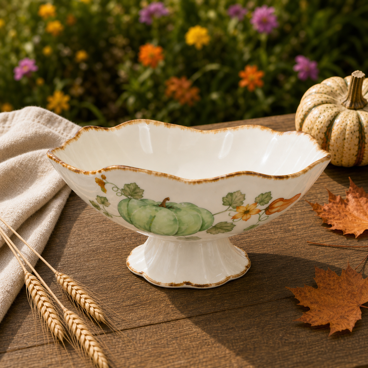 Gilded Harvest - Nature Style Ceramic Fruit Bowl 13-inch