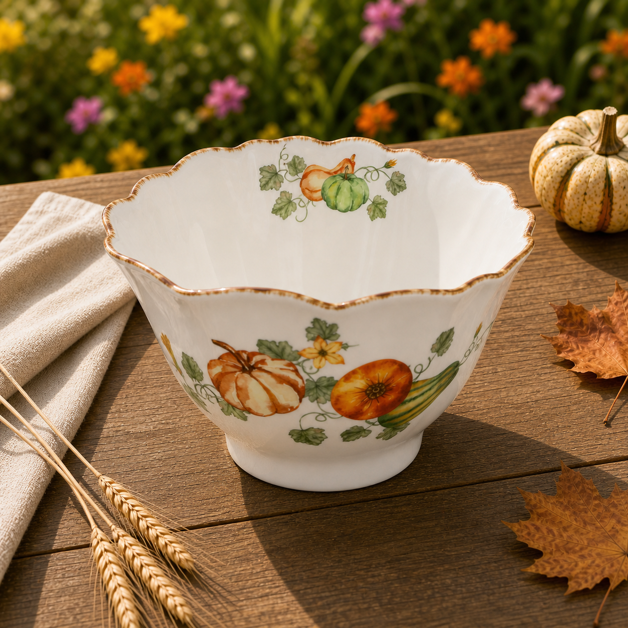 Donglin Homeware Gilded Harvest - Nature Style Ceramic Salad Bowl 9-inch