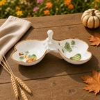 Donglin Homeware Gilded Harvest - Nature Style Ceramic Snack Dish Two-Section