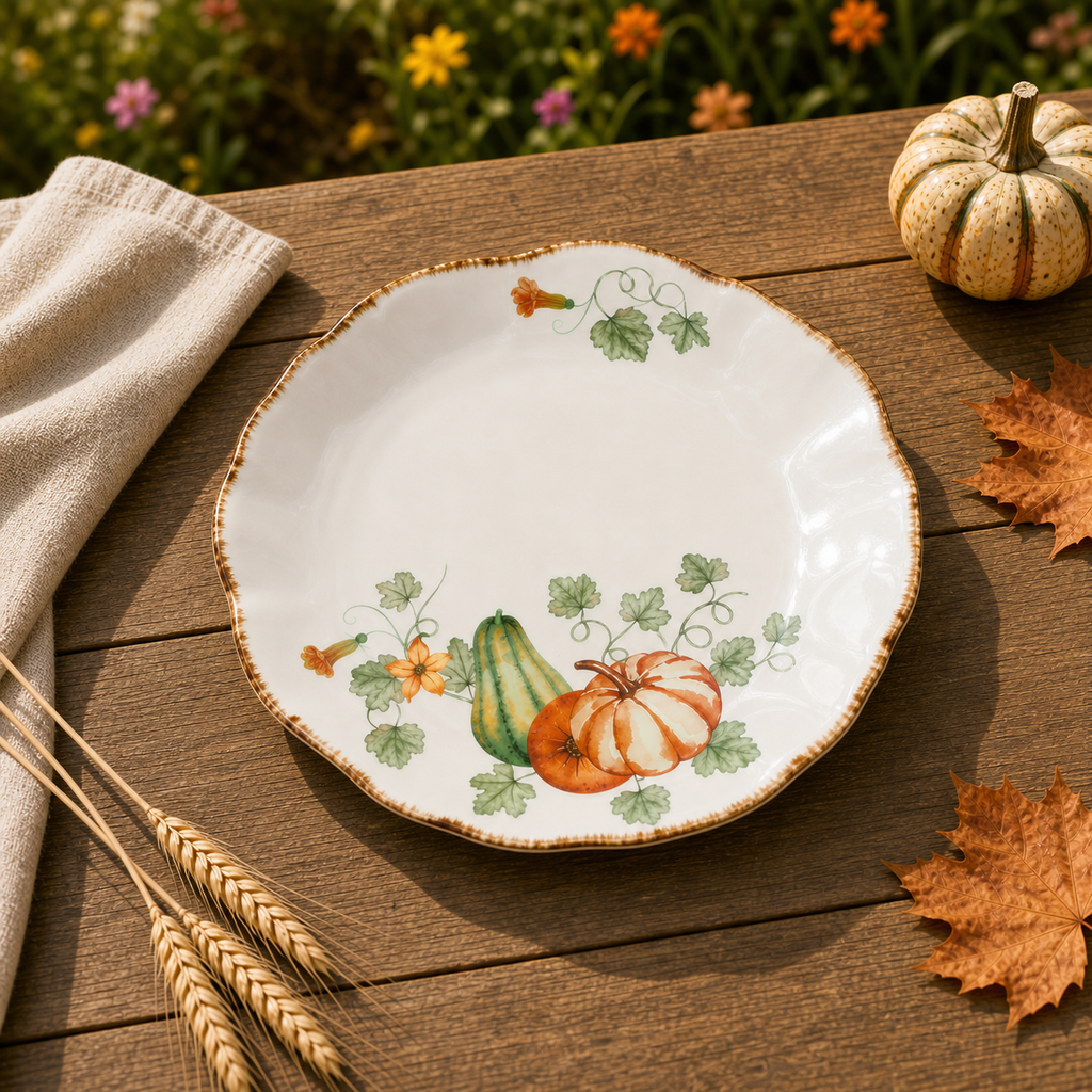 Donglin Homeware Gilded Harvest - Nature Style Ceramic Soup Plate 9.5-inch