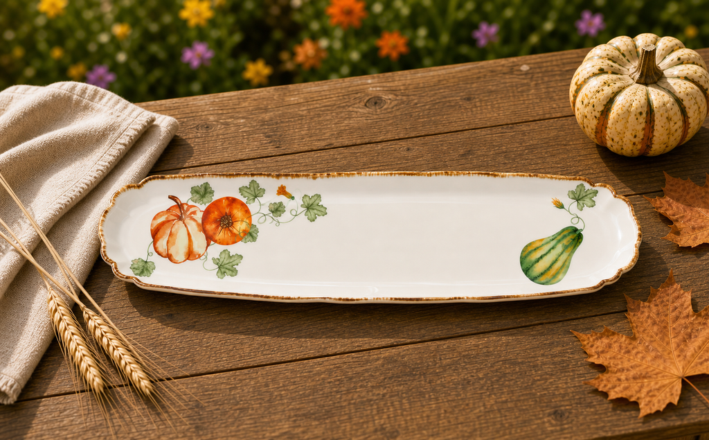 Donglin Homeware Gilded Harvest - Nature Style Ceramic Tray 15.5-inch
