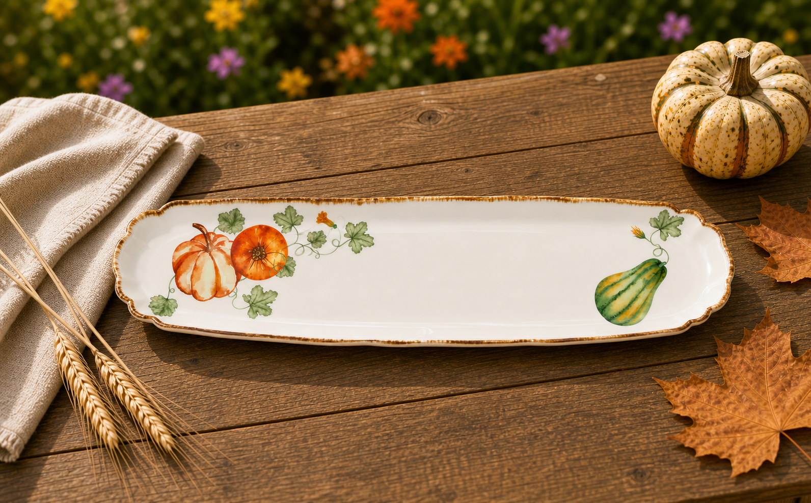 Donglin Homeware Gilded Harvest - Nature Style Ceramic Tray 15.5-inch