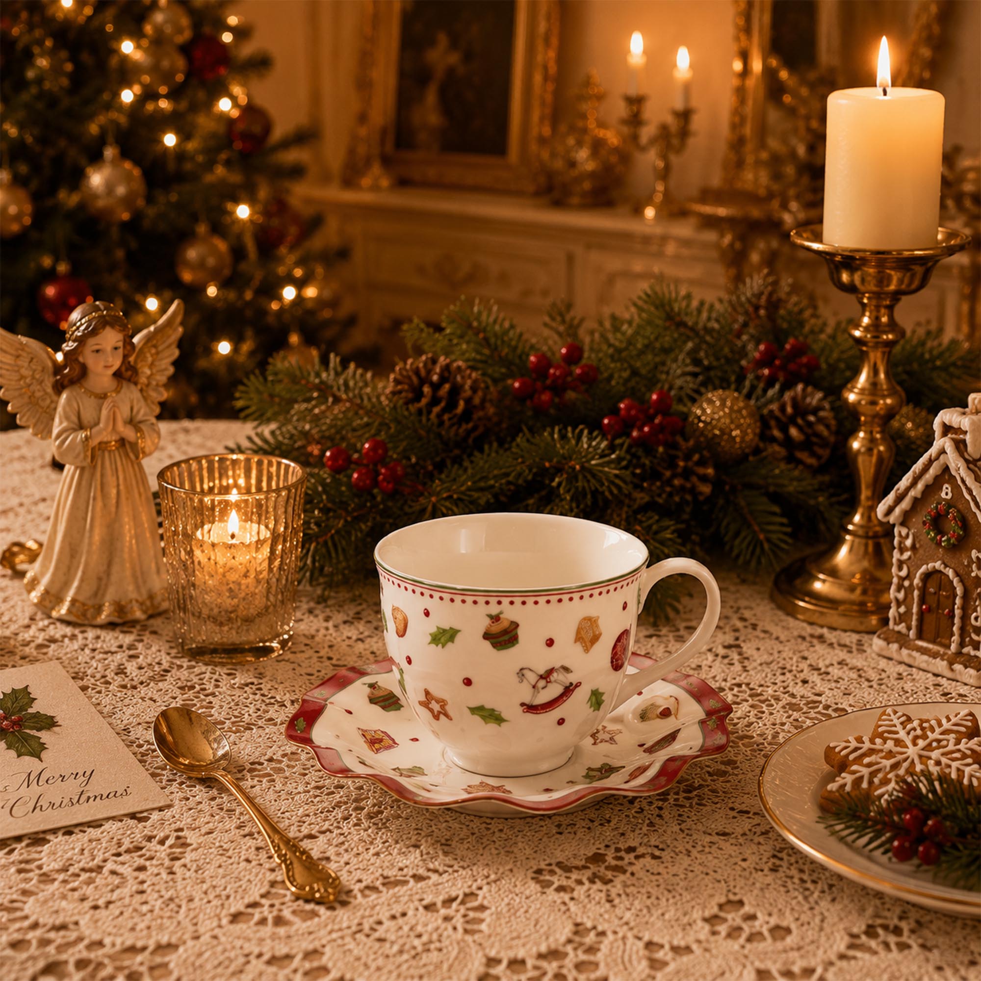 Donglin Homeware Gingerbread Christmas Collection Cup and Saucer 210cc