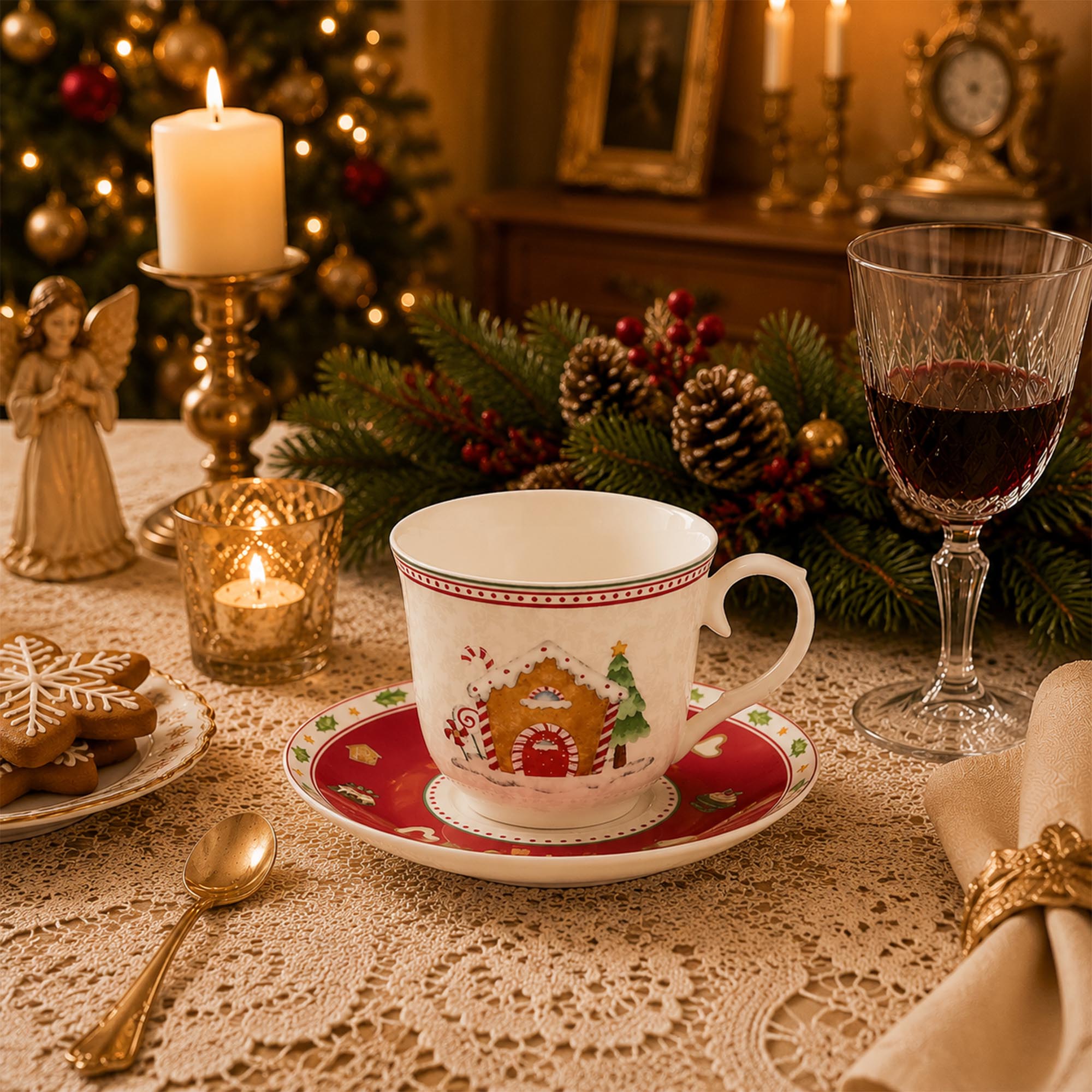 Donglin Homeware Gingerbread Christmas Collection Cup and Saucer 250cc