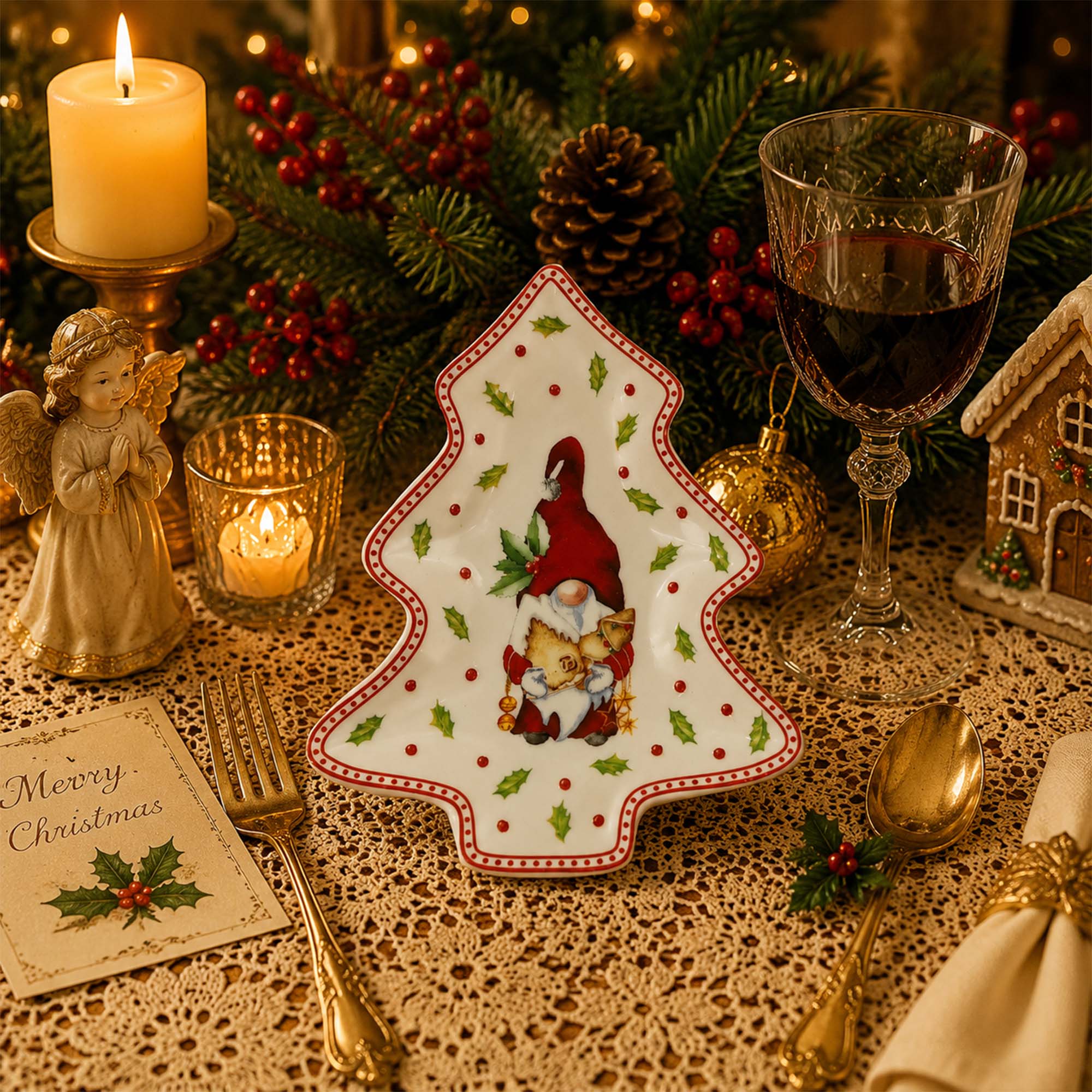 Donglin Homeware Gingerbread Christmas Collection Tree Shape Dish 14cm