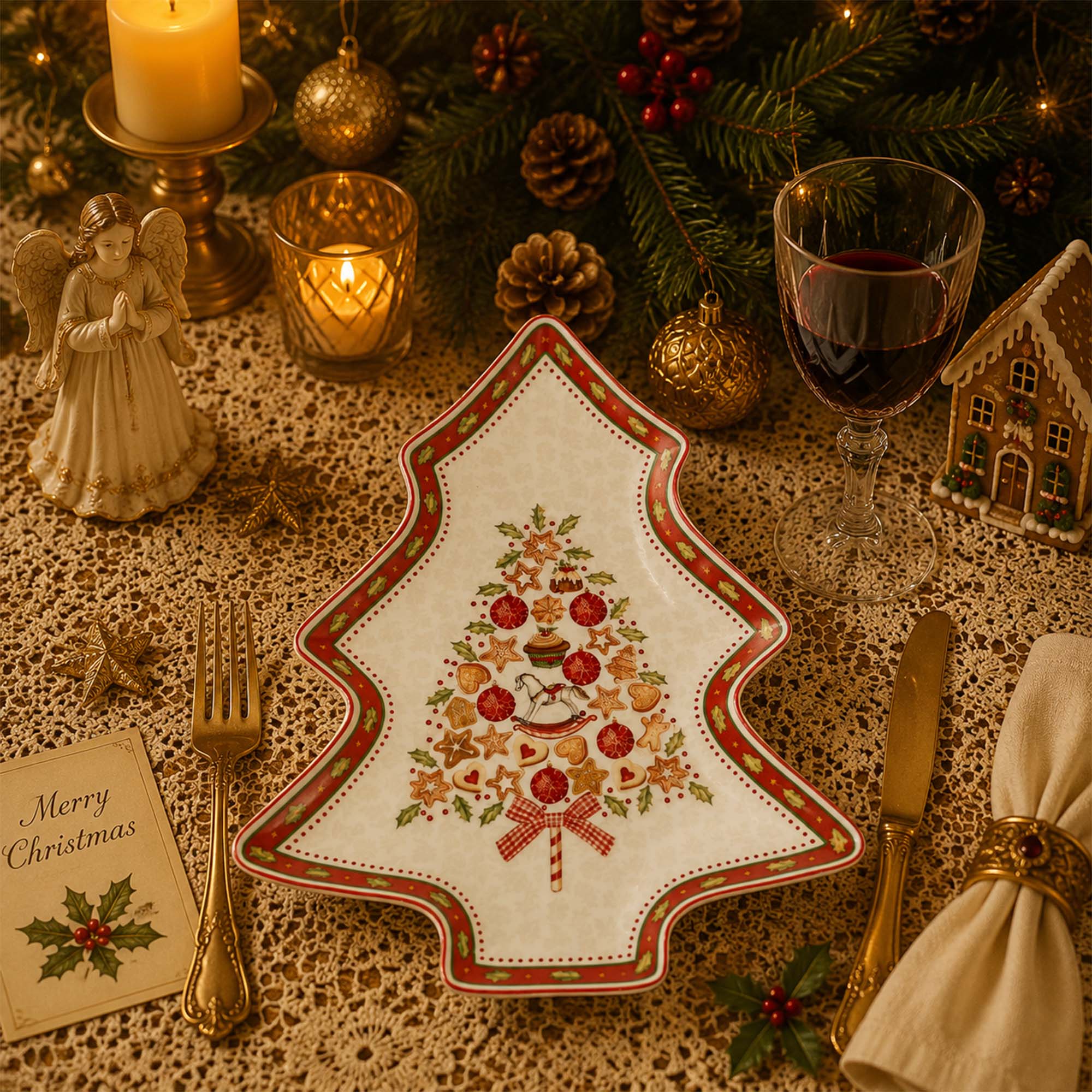 Donglin Homeware Gingerbread Christmas Collection Tree Shape Dish 29cm