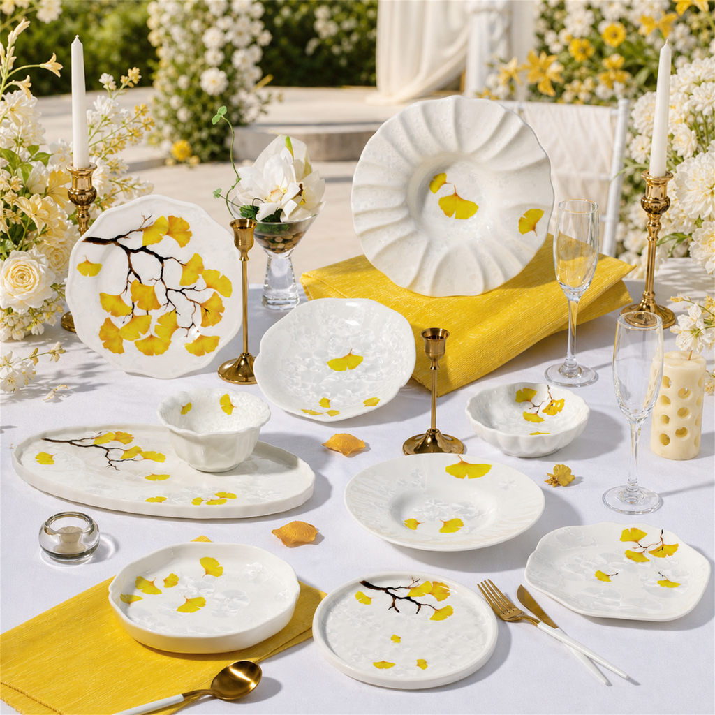 Donglin Homeware Ginkgo Leaf - Minimalist Style Ceramic Dinnerware Set