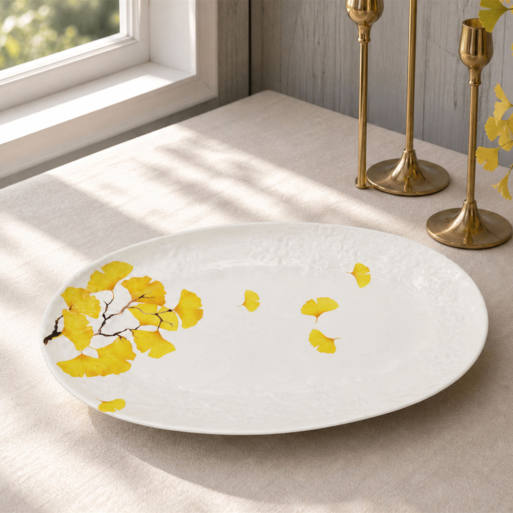 Donglin Homeware Ginkgo Leaf - Minimalist Style Ceramic Oval Plate 13-inch