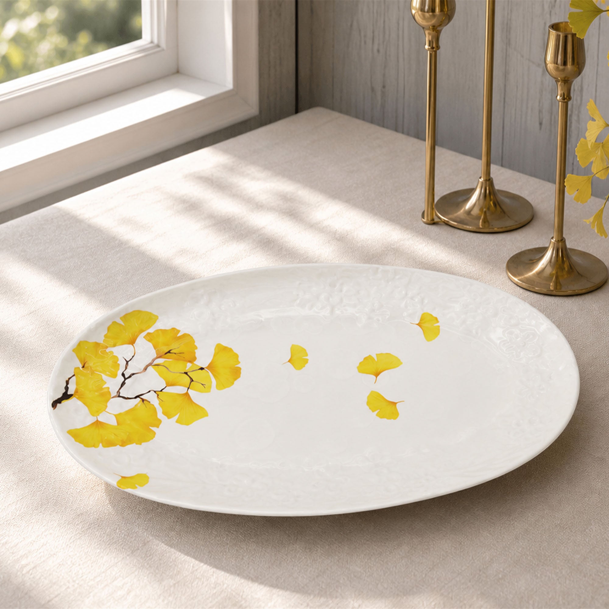Donglin Homeware Ginkgo Leaf - Minimalist Style Ceramic Oval Plate 13-inch