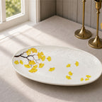 Donglin Homeware Ginkgo Leaf - Minimalist Style Ceramic Oval Rimmed Plate 14-inch