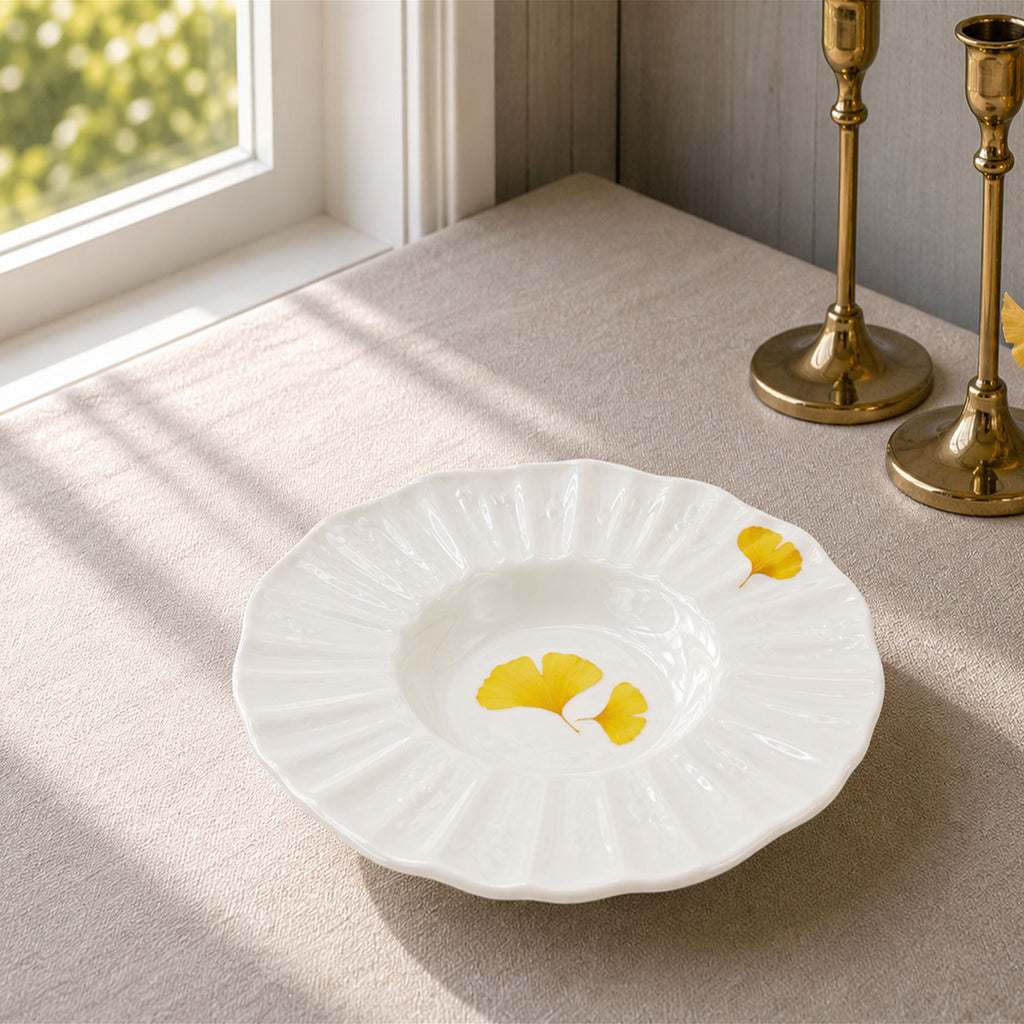 Donglin Homeware Ginkgo Leaf - Minimalist Style Ceramic Pasta Plate 9-inch