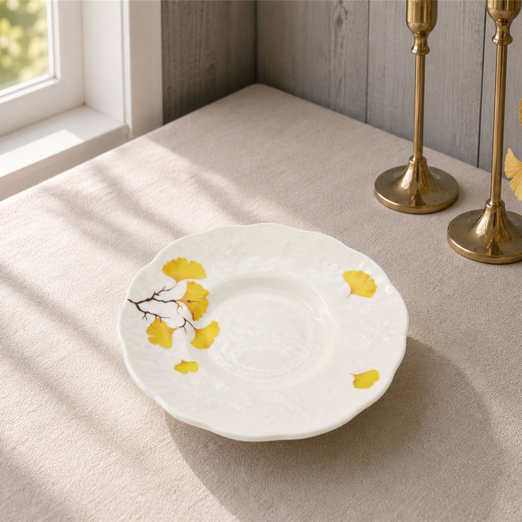 Donglin Homeware Ginkgo Leaf - Minimalist Style Ceramic Pasta Plate 9.5-inch