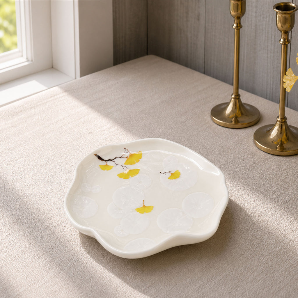 Donglin Homeware Ginkgo Leaf - Minimalist Style Ceramic Scalloped Plate 7-inch