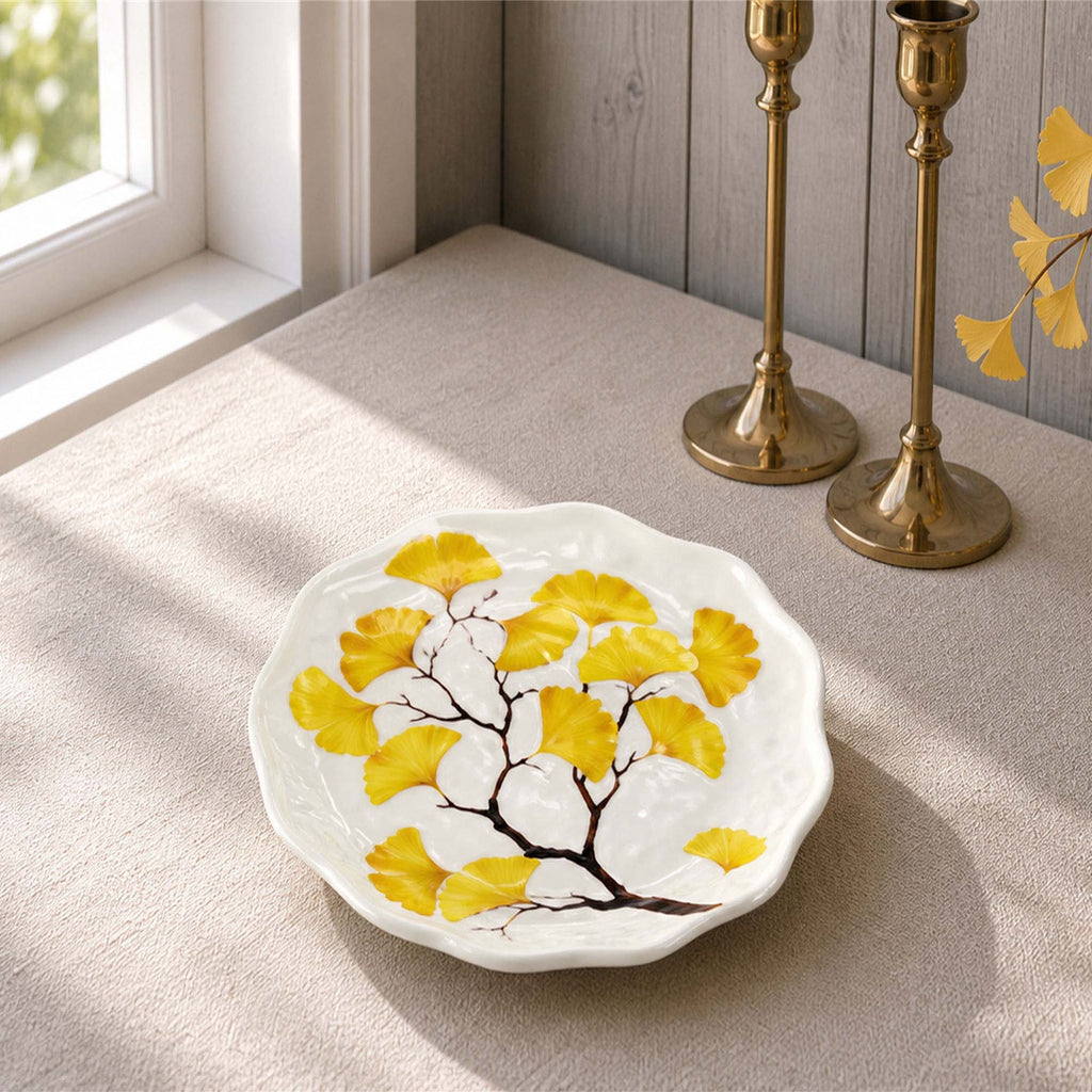Donglin Homeware Ginkgo Leaf - Minimalist Style Ceramic Scalloped Plate 9-inch