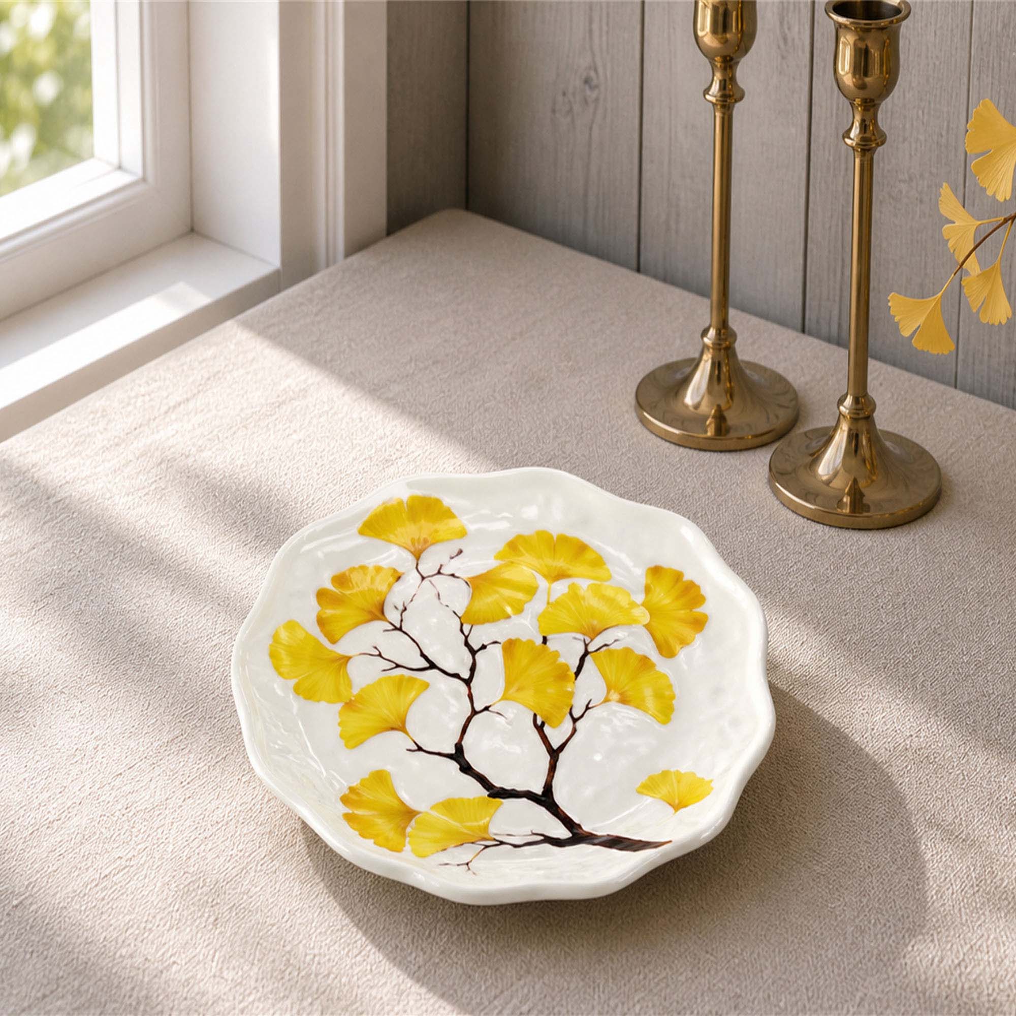 Donglin Homeware Ginkgo Leaf - Minimalist Style Ceramic Scalloped Plate 9-inch
