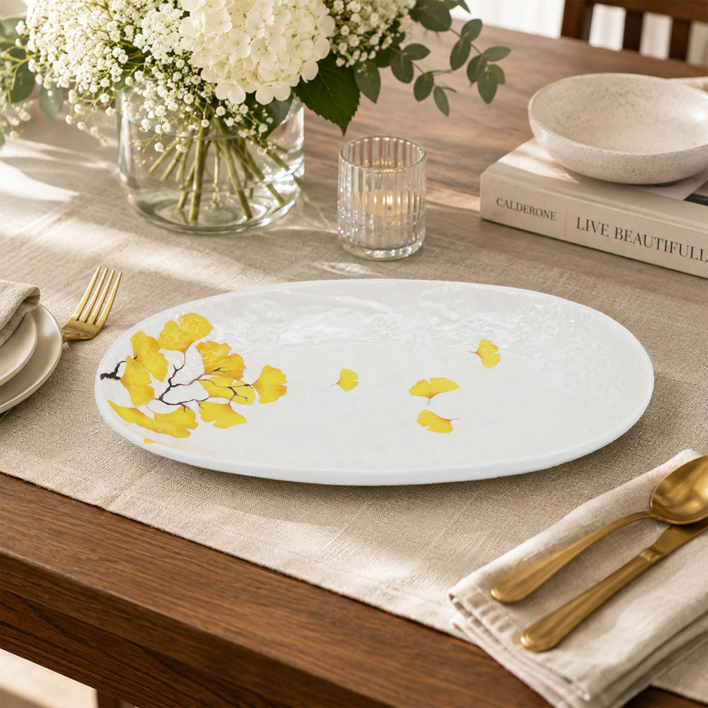 Donglin Homeware Ginkgo Serenity Collection Oval Plate 13-inch