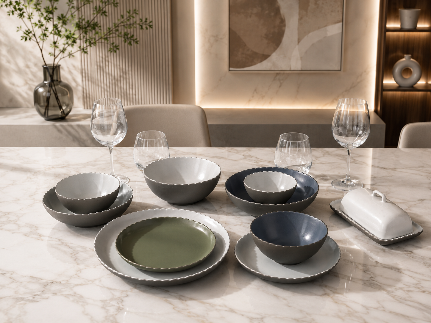 Donglin Homeware Handcraft Wave Edge - Minimalist Style Ceramic Tableware Set