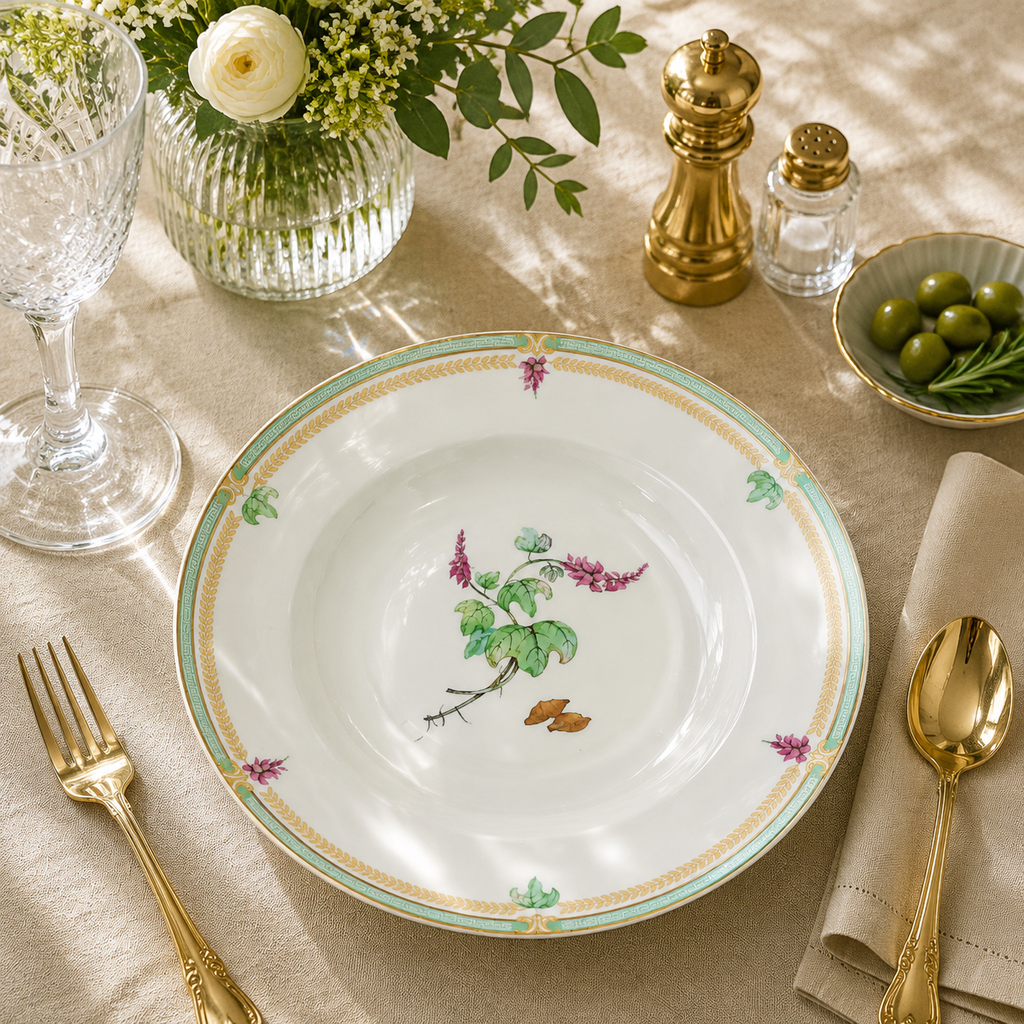 Donglin Homeware Herb - Natural Style Botanical Series Pueraria 8.5-inch Soup Plate