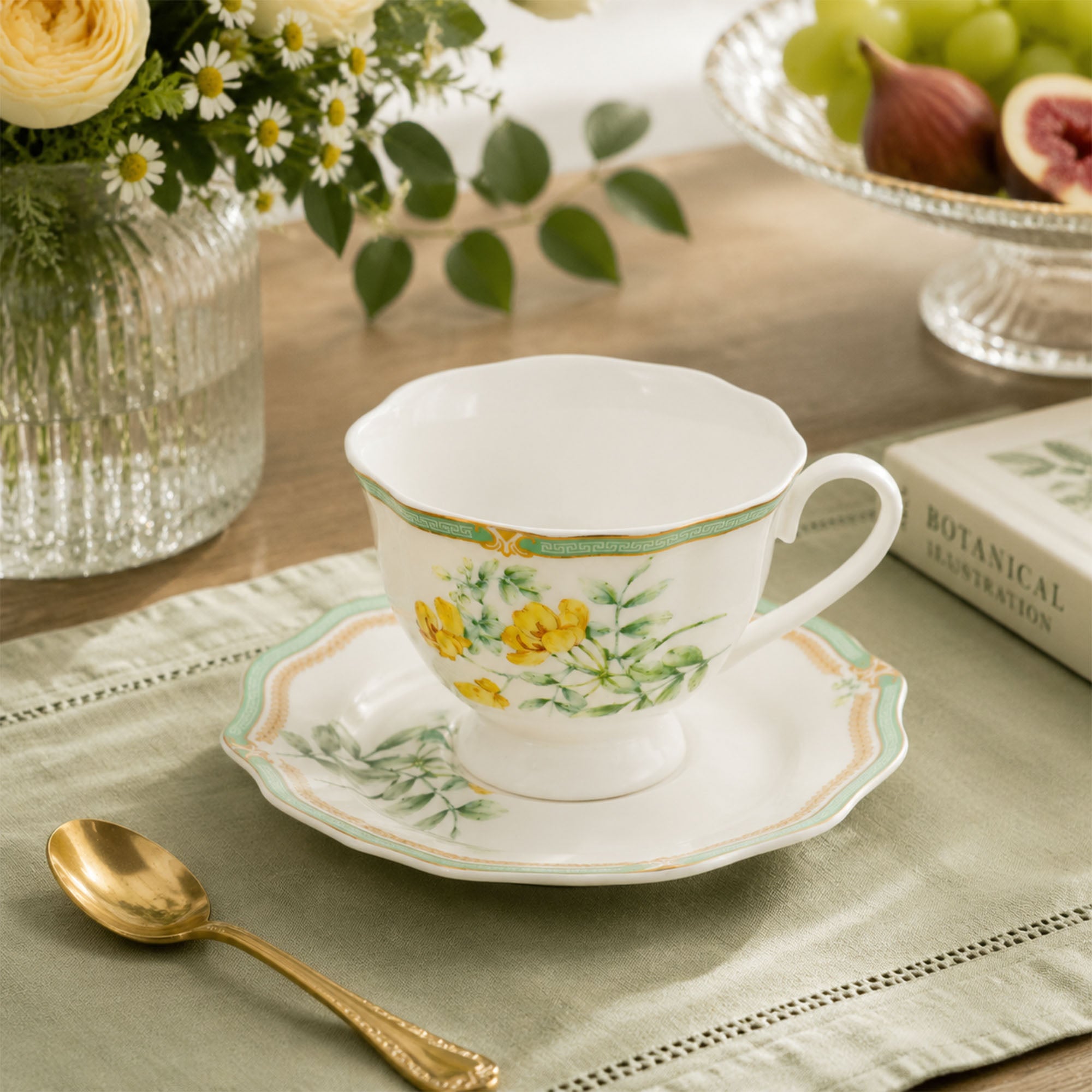 Donglin Homeware Herb - Natural Style Botanical Series Cassia Seed Cup and Saucer 180cc