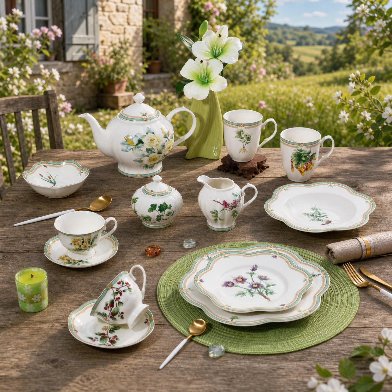Donglin Homeware Herb - Natural Style Botanical Series Ceramic Coffee Set