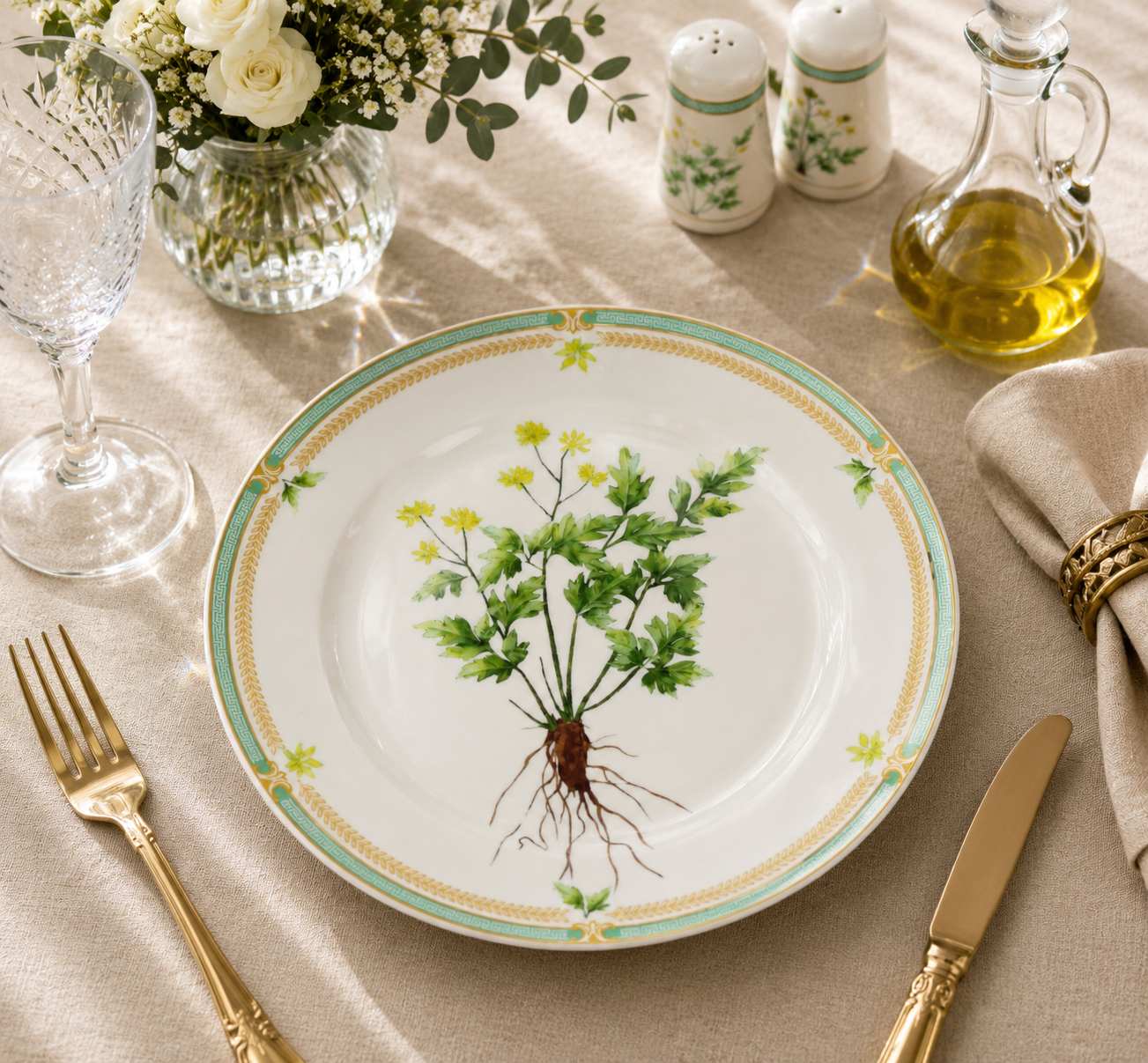 Donglin Homeware Herb - Natural Style Botanical Series Coptisrhizonme 8-inch Coupe Plate