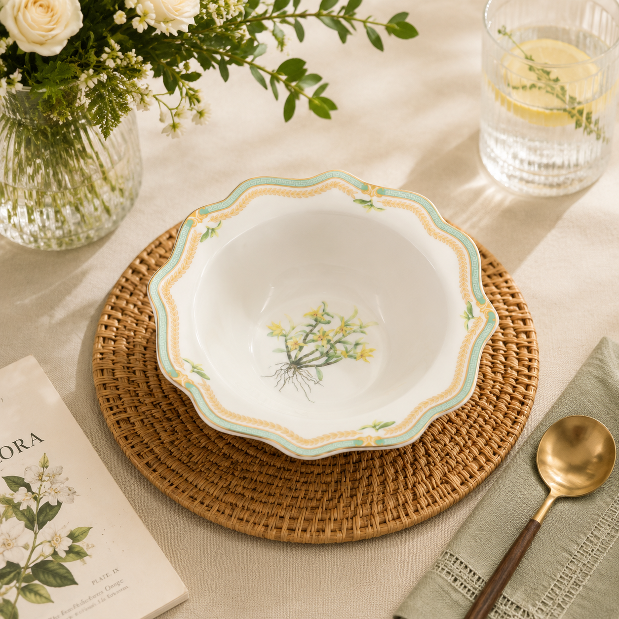 donglin Homeware Herb - Natural Style Botanical Series Dendrobium 9-inch Soup Plate