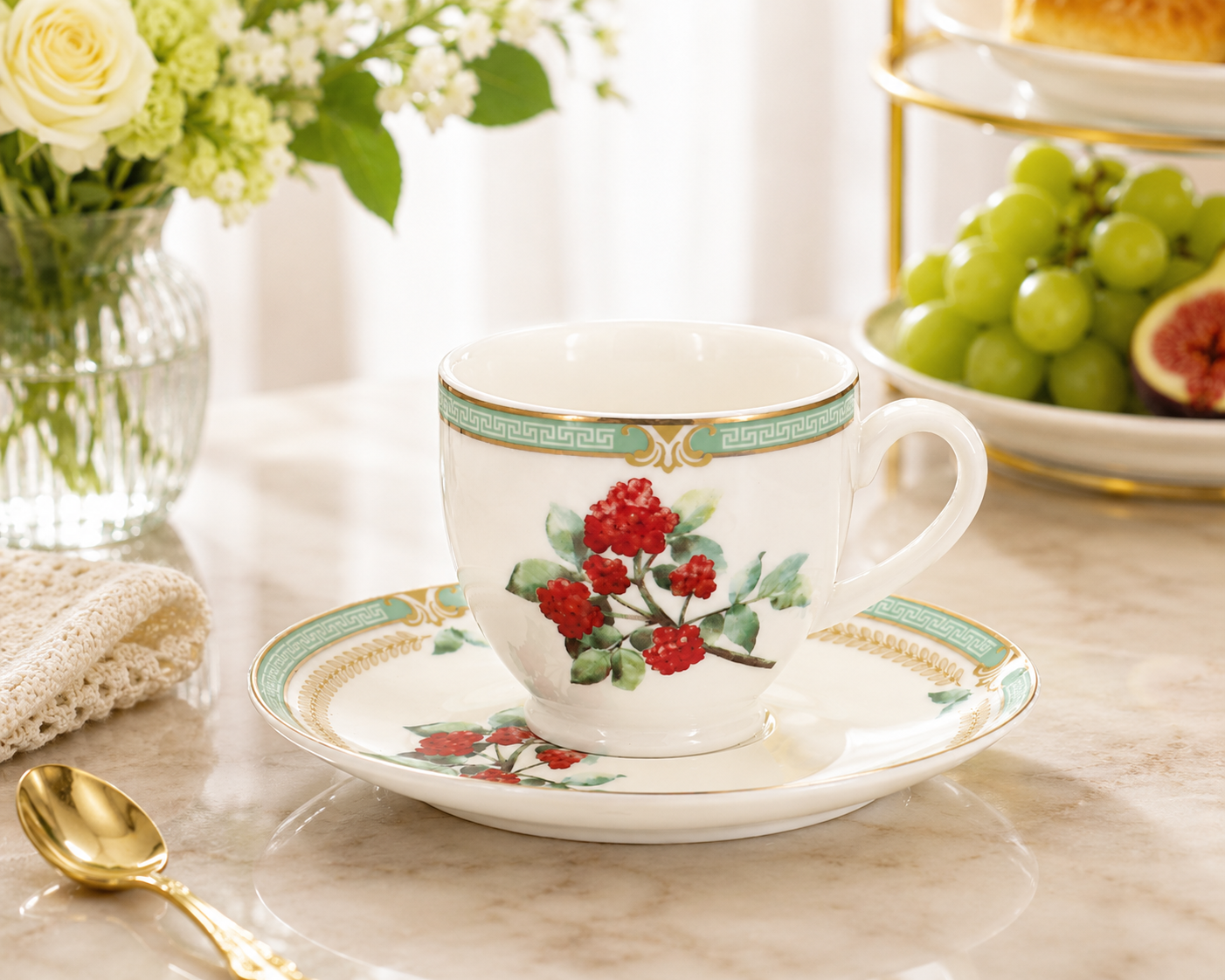 Donglin Homeware Herb - Natural Style Botanical Series Evodia Fruit Cup and Saucer 100cc