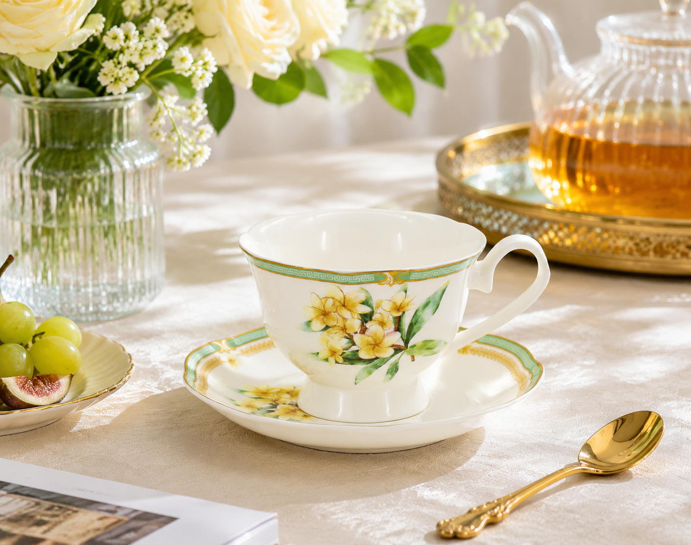 Donglin Homeware Herb - Natural Style Botanical Series Flos Plumeriae Cup and Saucer 180cc