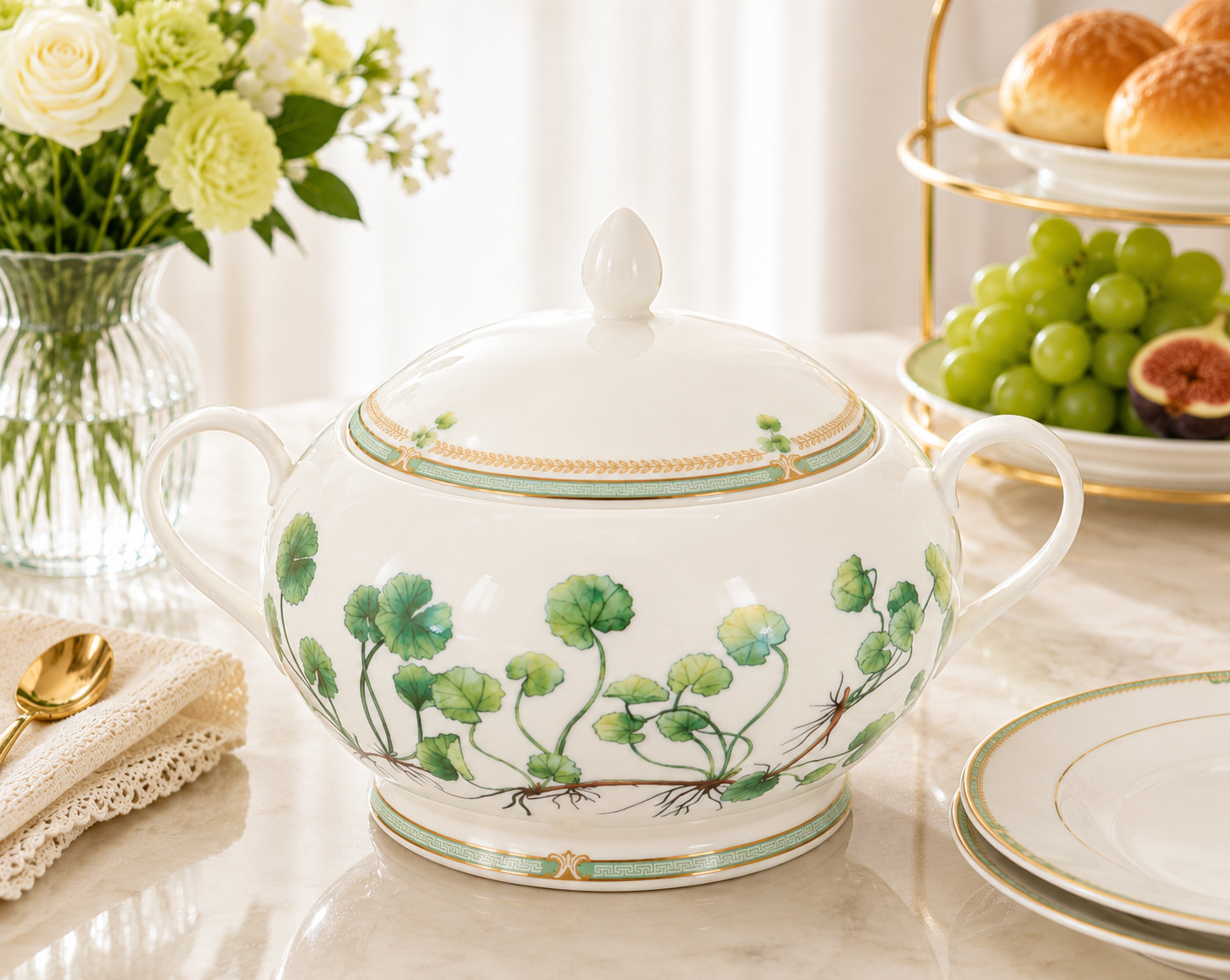 Donglin Homeware Herb - Natural Style Botanical Series Gentella Soup Tureen 3500ml