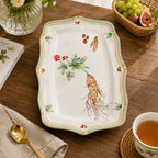 Donglin Homeware Herb - Natural Style Botanical Series Ginseng 11-inch Oval Plate