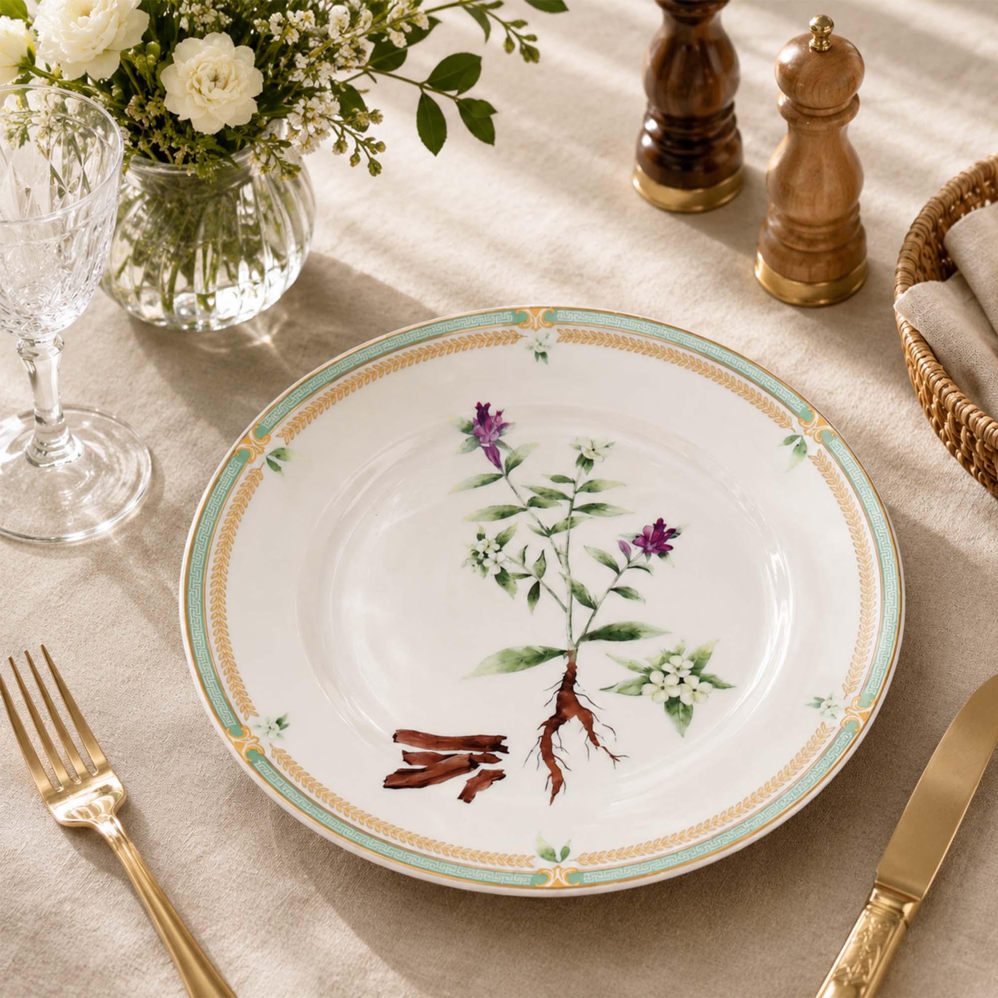 Donglin Homeware Herb - Natural Style Botanical Series Gromwell Root 8-inch Coupe Plate