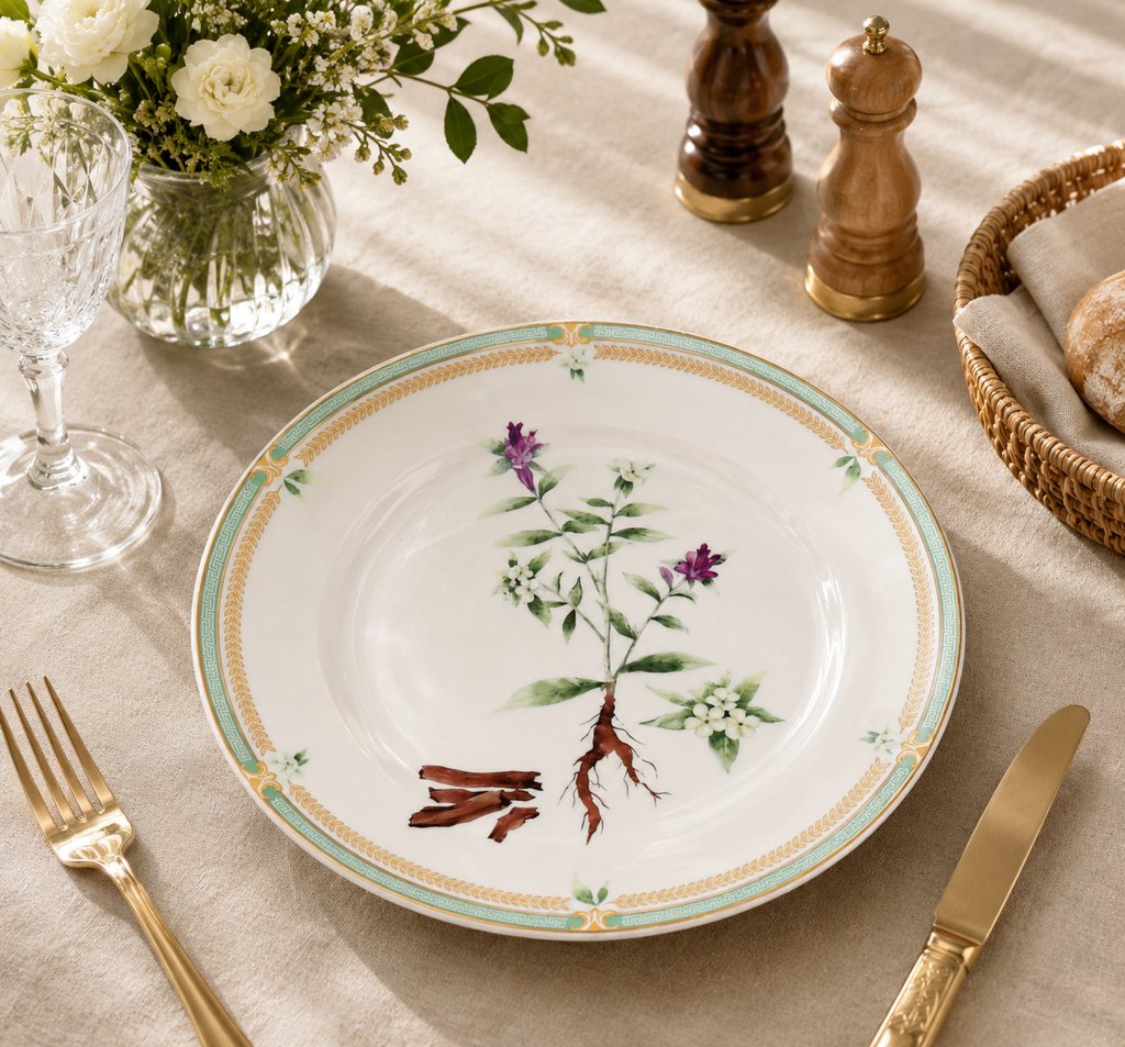 Donglin Homeware Herb - Natural Style Botanical Series Gromwell Root 8-inch Coupe Plate