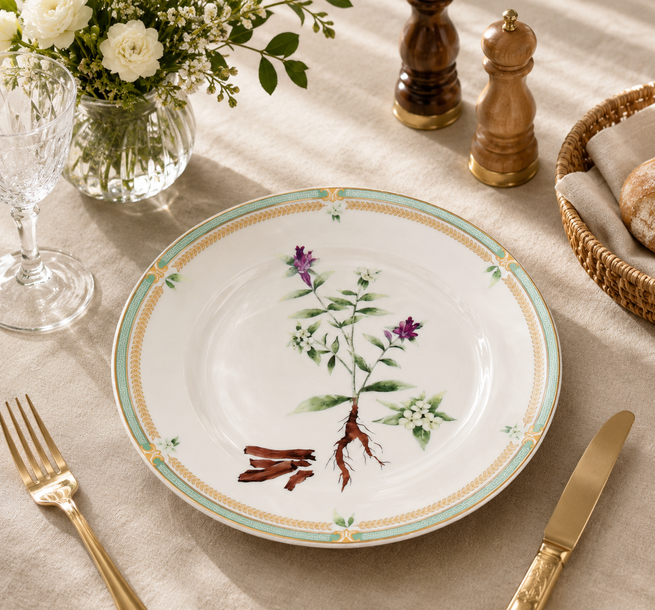 Donglin Homeware Herb - Natural Style Botanical Series Gromwell Root 8-inch Coupe Plate