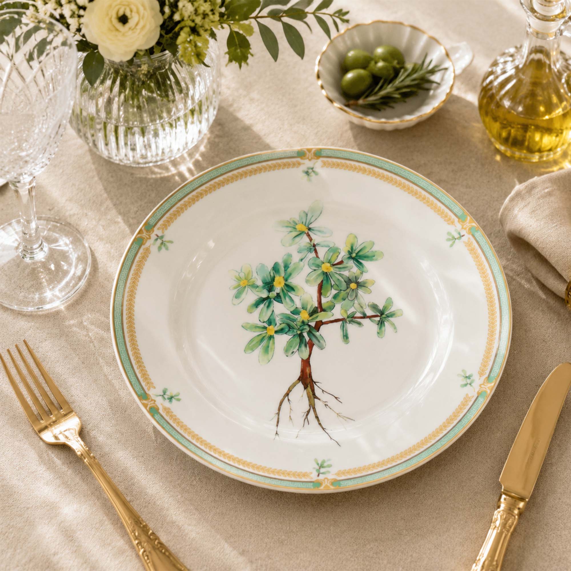 Donglin Homeware Herb - Natural Style Botanical Series Herbaporyulagae 8-inch Coupe Plate