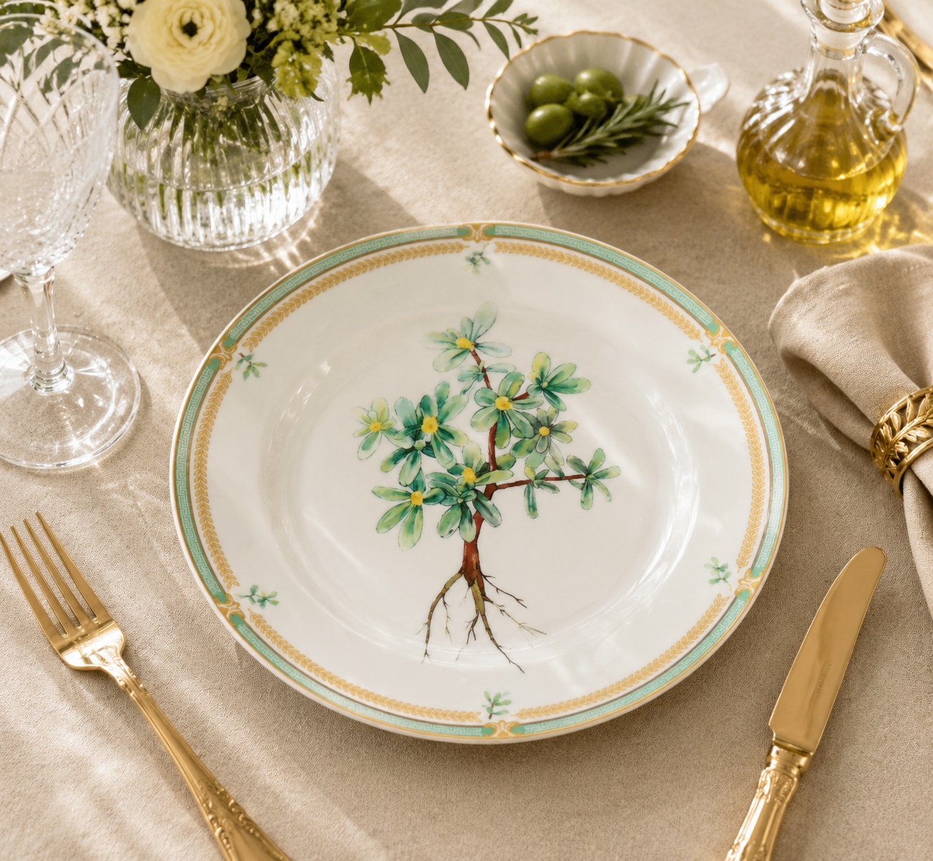 Donglin Homeware Herb - Natural Style Botanical Series Herbaporyulagae 8-inch Coupe Plate
