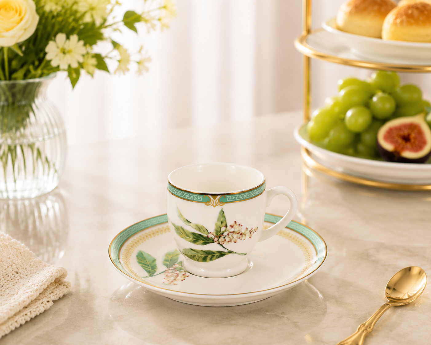 Donglin Homware Herb - Natural Style Botanical Series Horse Chestnut Cup and Saucer 100cc