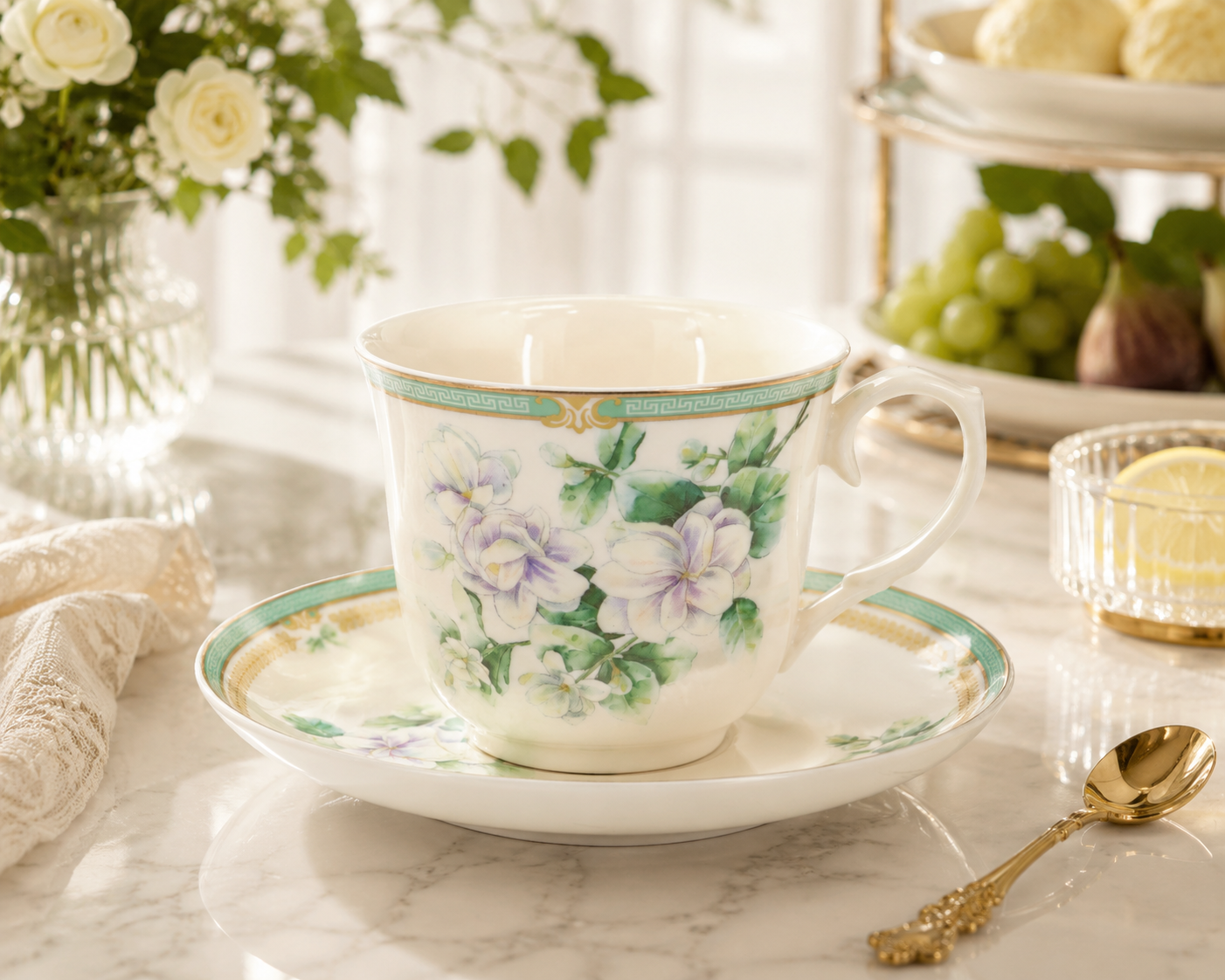 Donglin Homeware Herb - Natural Style Botanical Series Jasmium Cup and Saucer 250cc