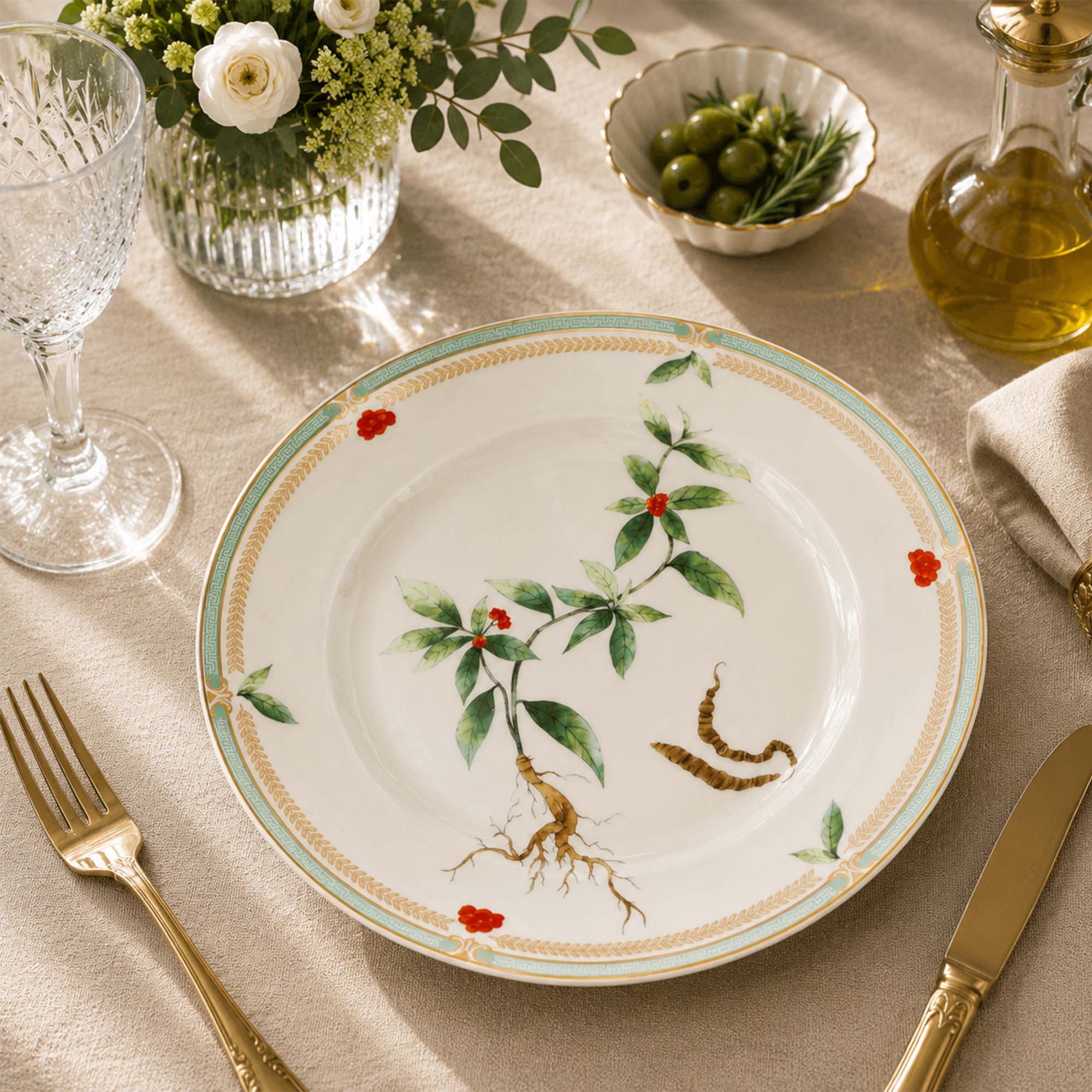 Donglin Homeware Herb - Natural Style Botanical Series Morinda Root 8-inch Coupe Plate