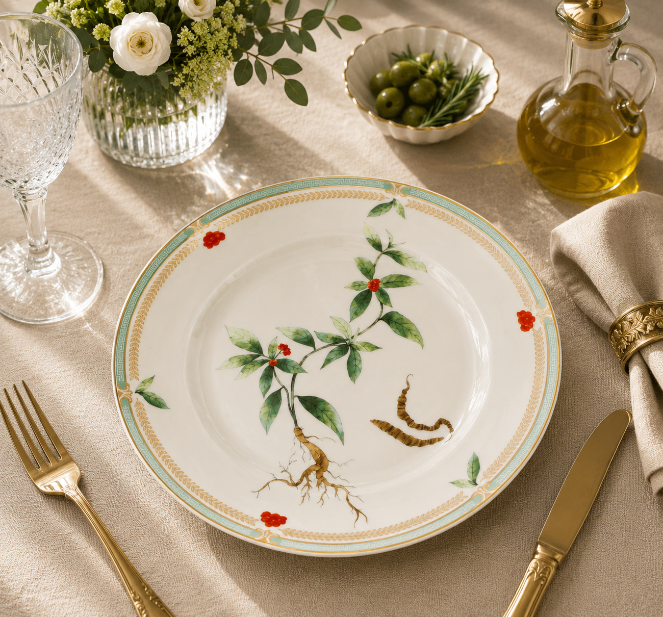 Donglin Homeware Herb - Natural Style Botanical Series Morinda Root 8-inch Coupe Plate