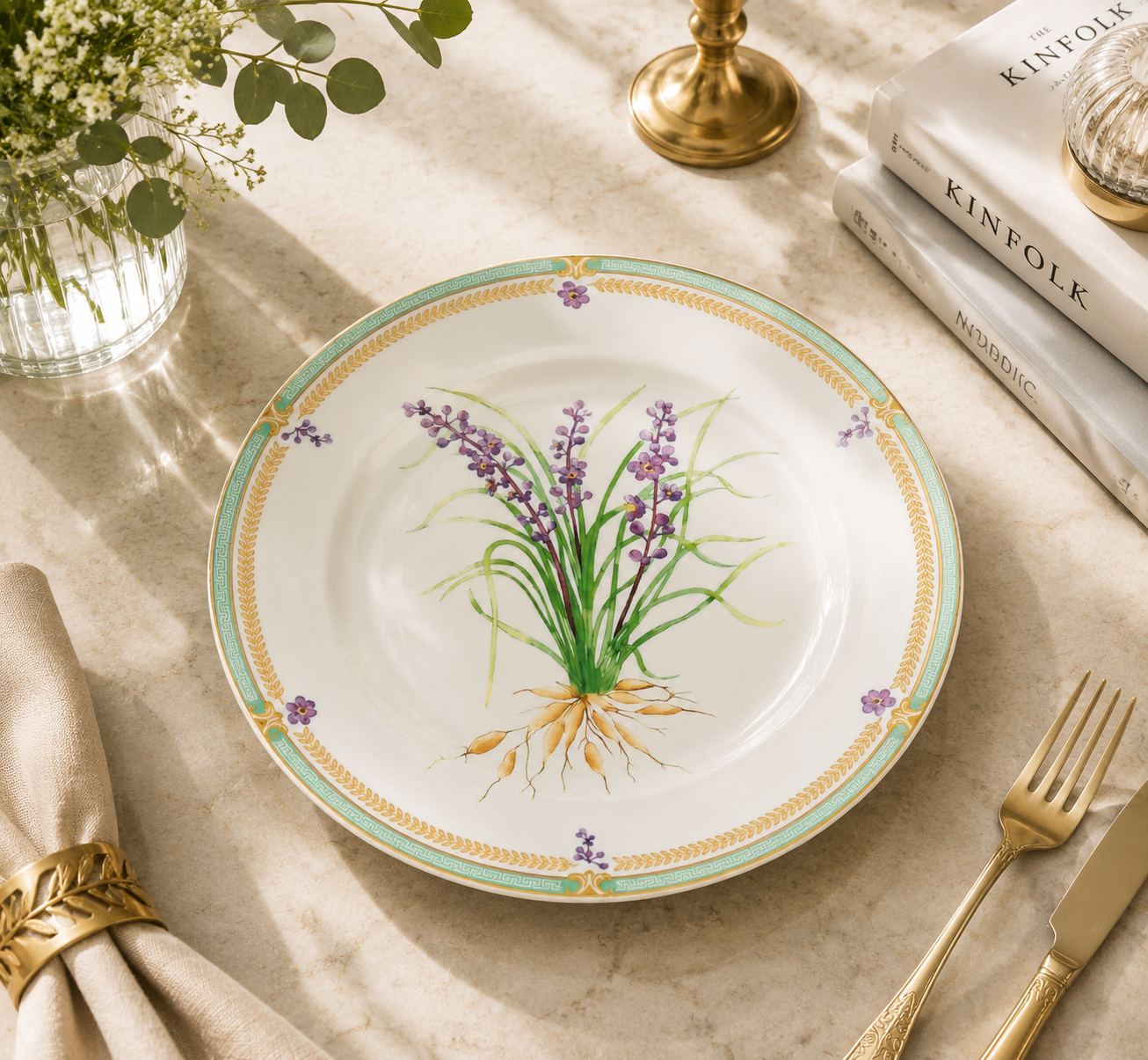 Donglin Homeware Herb - Natural Style Botanical Series Ophiopgon 7.5-inch Dessert Plate
