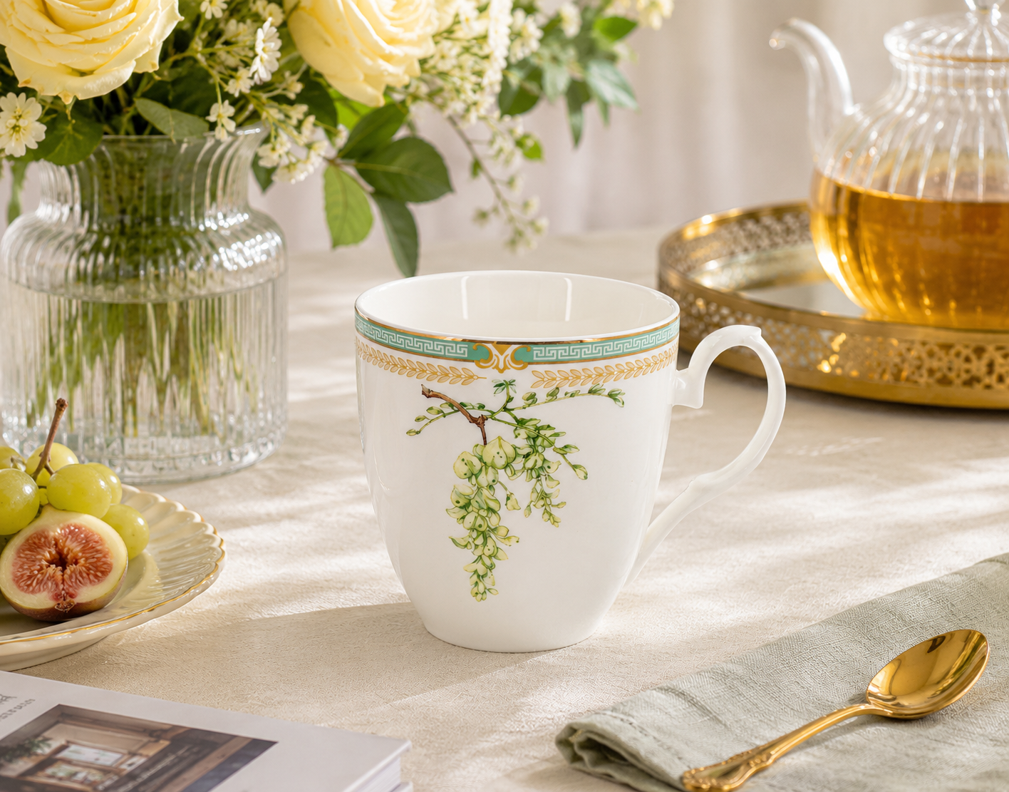 Donglin Homeware Herb - Natural Style Botanical Series Pagonda Tree Flower 280cc Mug