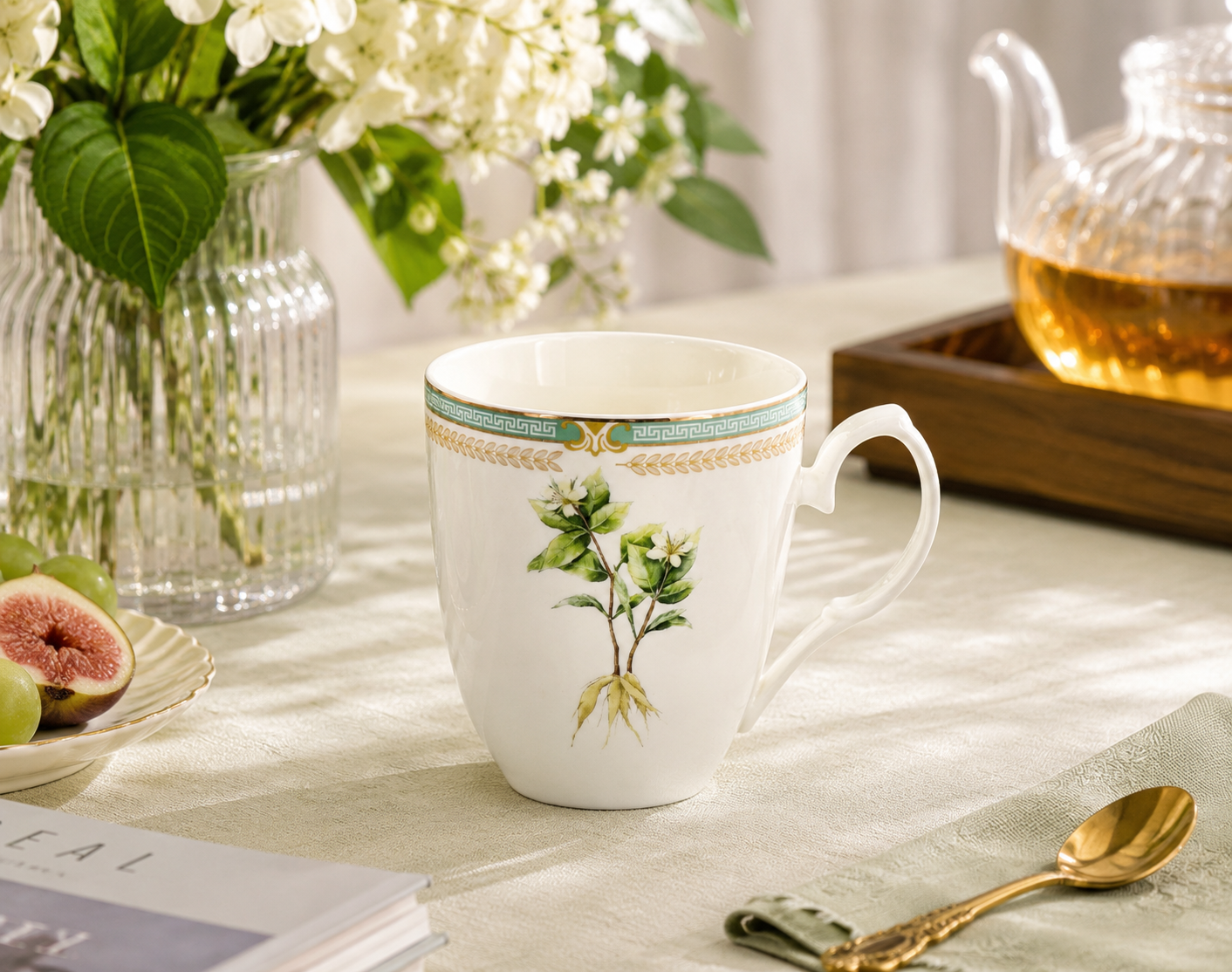 Donglin Homeware Herb - Natural Style Botanical Series Pseudostellaria Root 280cc Mug