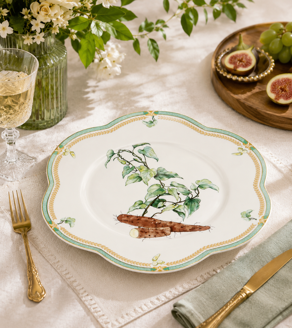 Donglin Homeware Herb - Natural Style Botanical Series Rehmannia Root 11-inch Dinner Plate