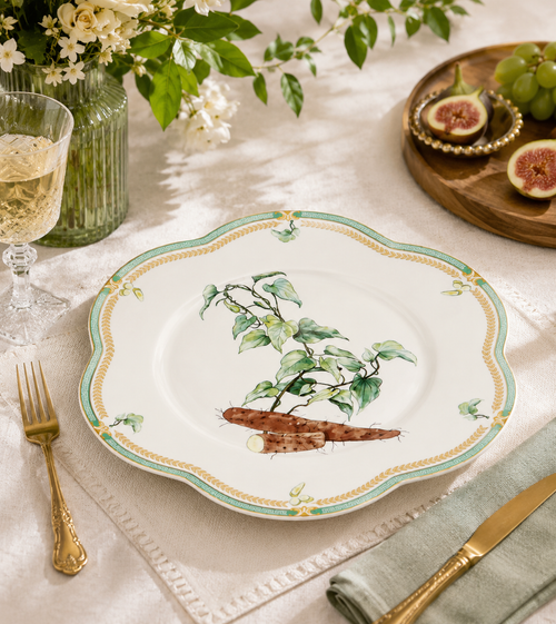 Donglin Homeware Herb - Natural Style Botanical Series Rehmannia Root 11-inch Dinner Plate