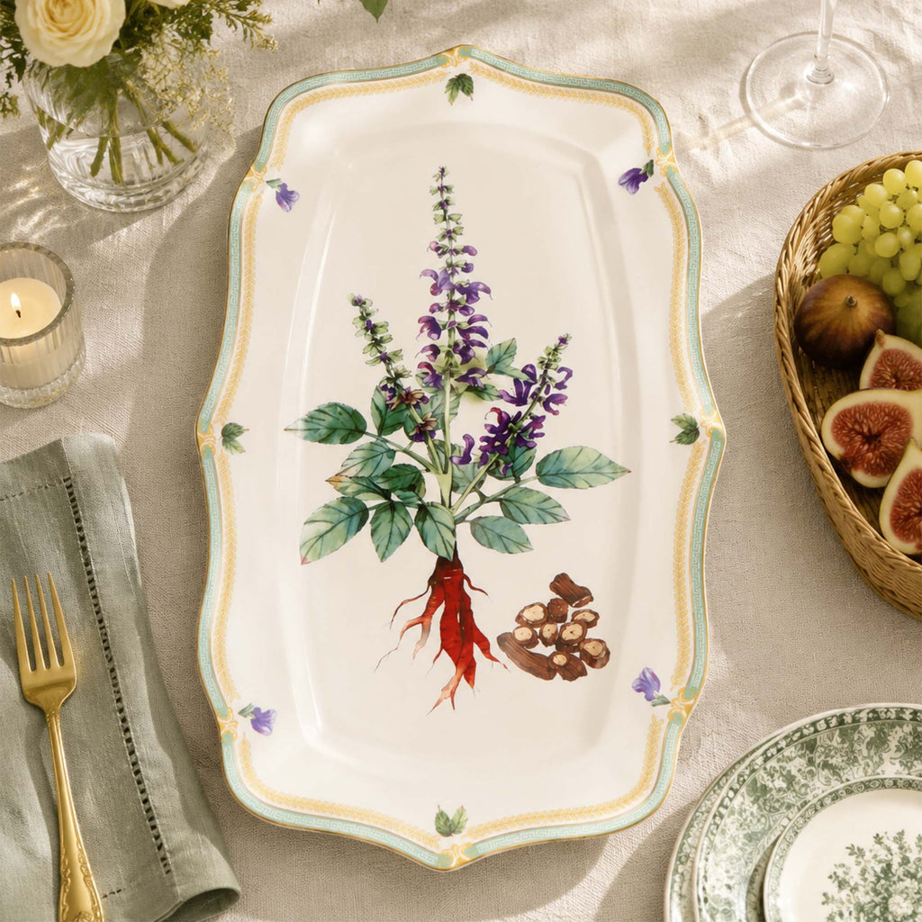 Donglin Homeware Herb - Natural Style Botanical Series Salvia Root 14-inch Oval Plate