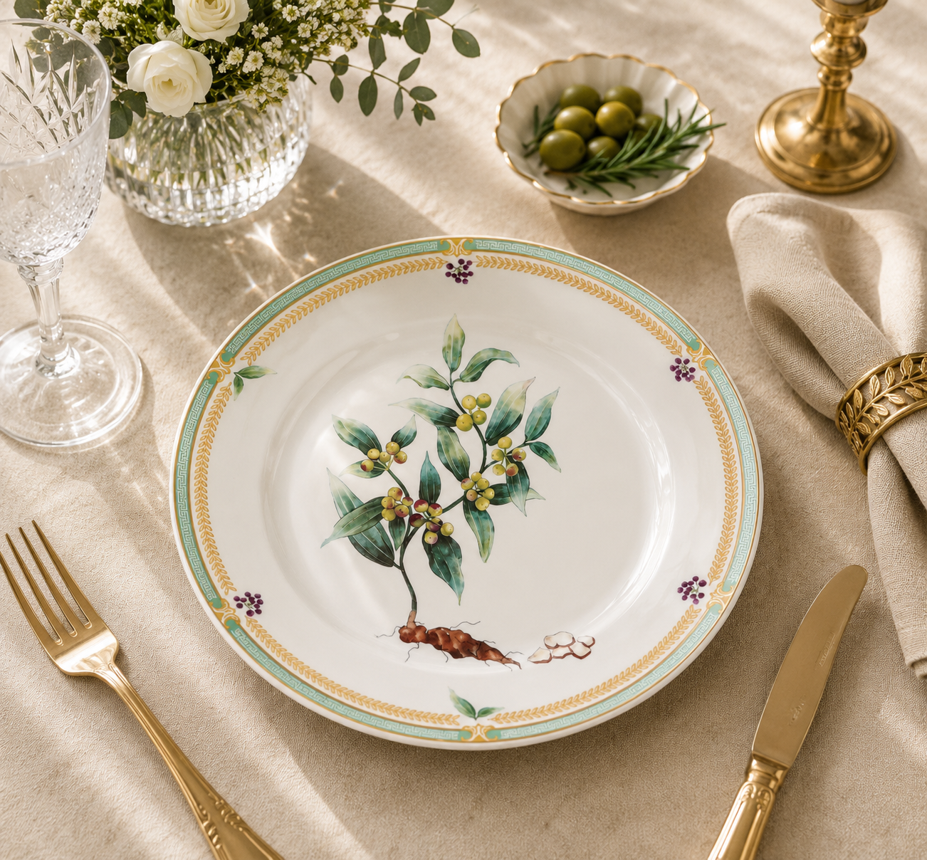Donglin Homeware Herb - Natural Style Botanical Series Samilax 8-inch Coupe Plate