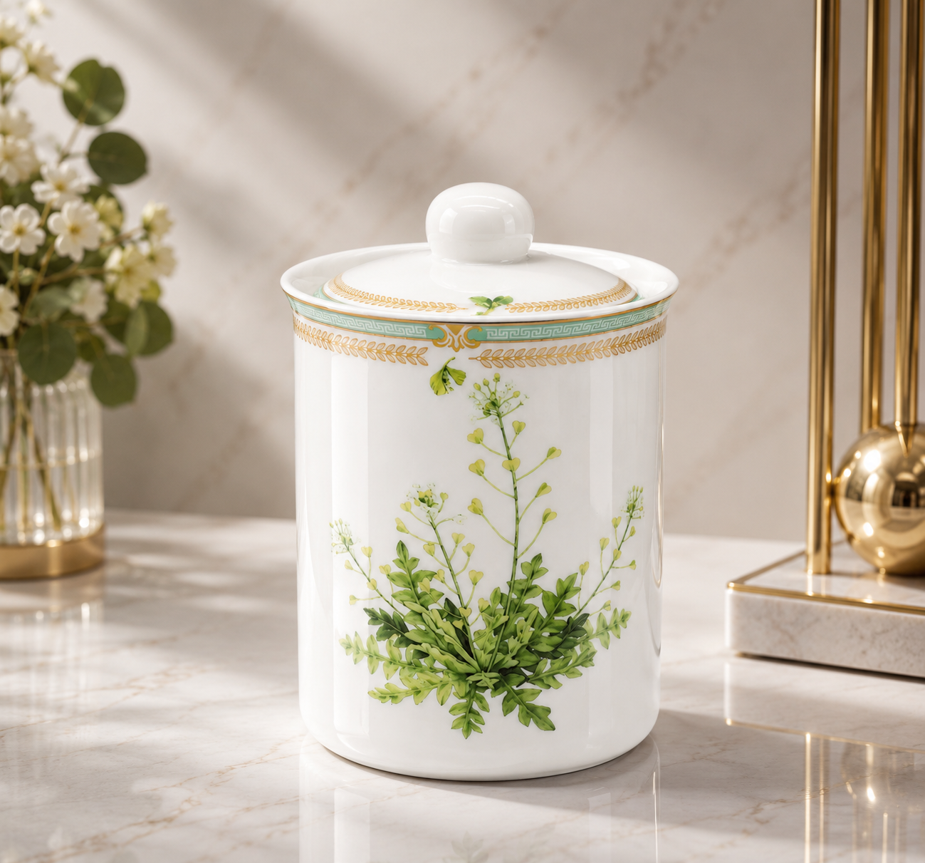 Donglin Homeware Herb - Natural Style Botanical Series Shepherd's Purse Canister 800ml