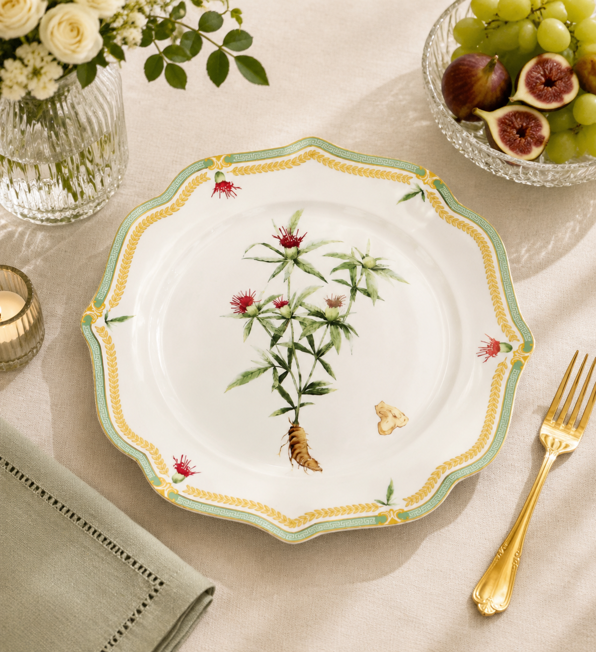 Donglin Homeware Herb - Natural Style Botanical Series White Atractylodes Rhizome 11-inch Dinner Plate