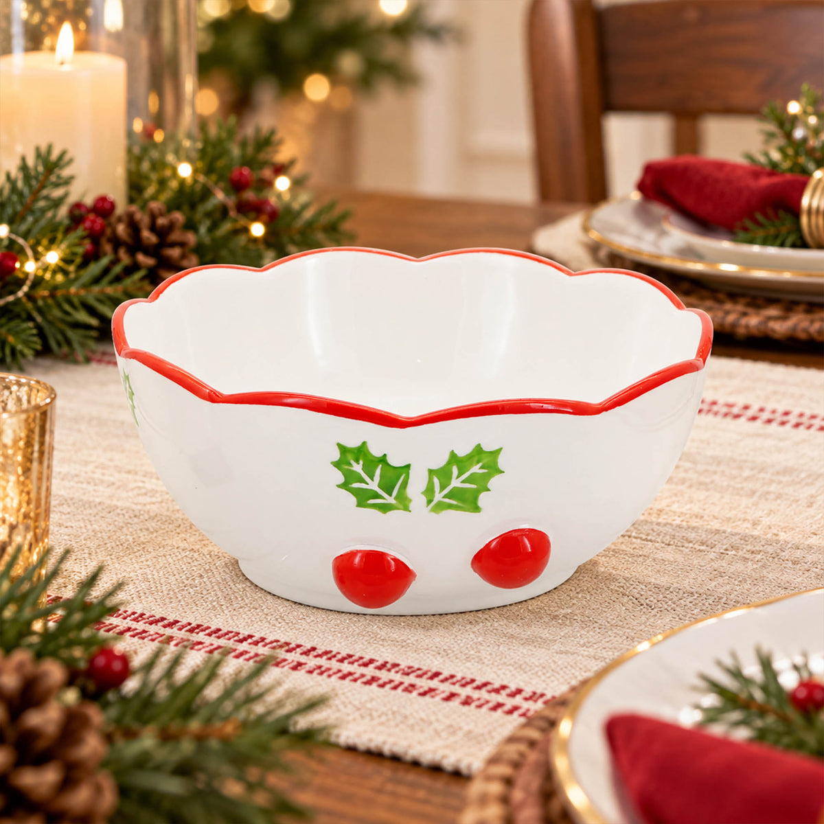 Donglin Homeware Holly Berry Cheer Collection Bowl 6-inch