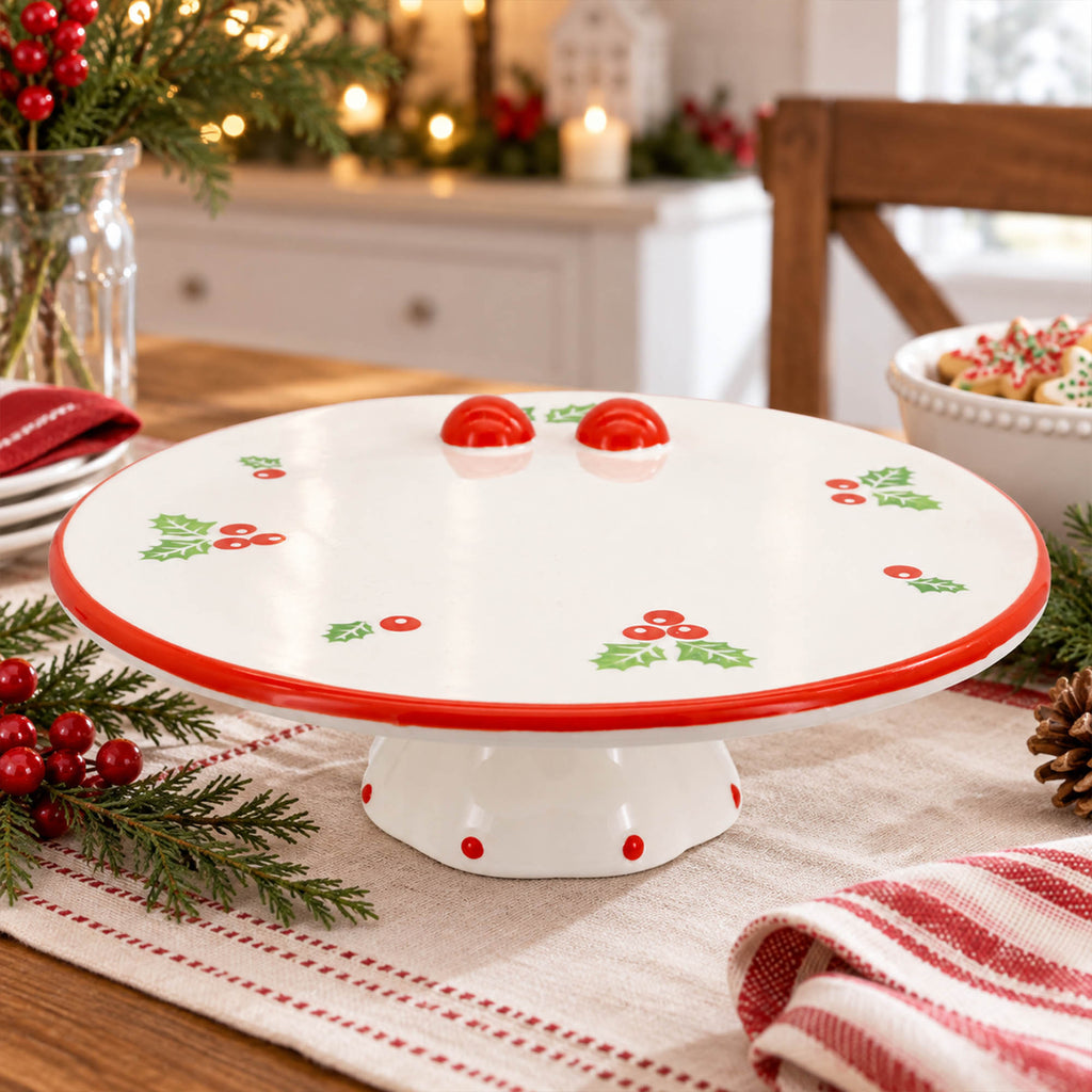Donglin Homeware Holly Berry Cheer Collection Cake Stand 8.75-inch